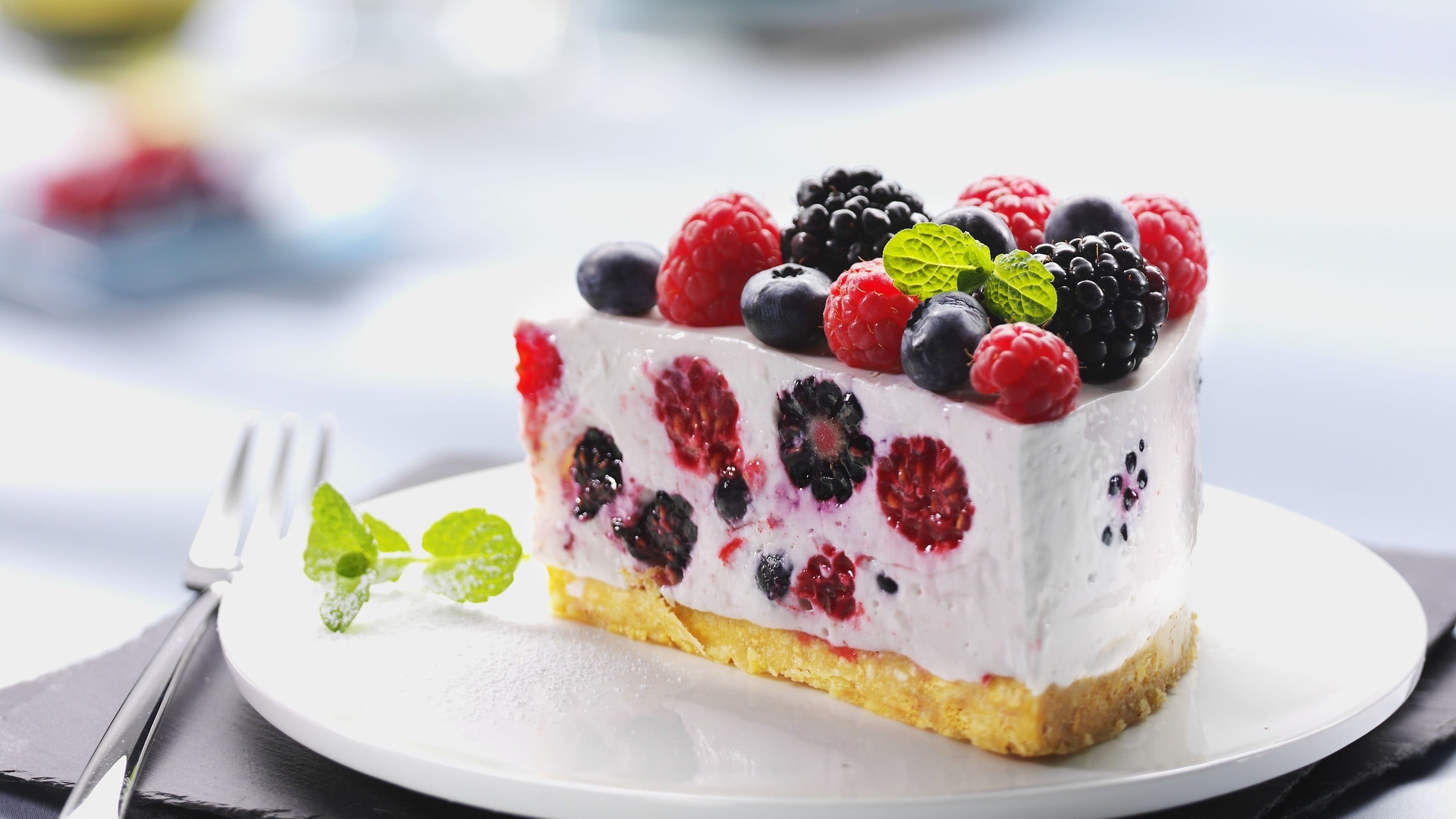 indulgence, cake, herb, berries, food, temptation, blackberry - fruit, baked pastry item, baked, plate, blueberry, berry fruit, tart - dessert, red currant, HD Wallpaper