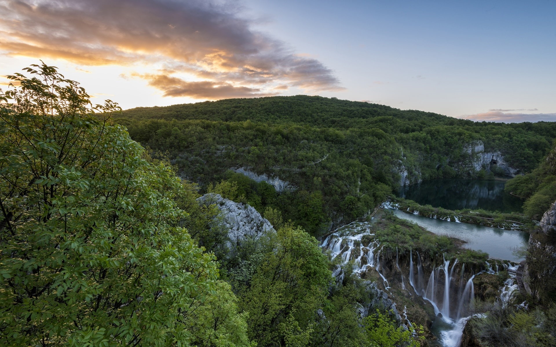 Lakes, Trees, 1080P, Mountains, Plitvice, Waterfalls, Croatia, Park, National, Morning, HD Wallpaper