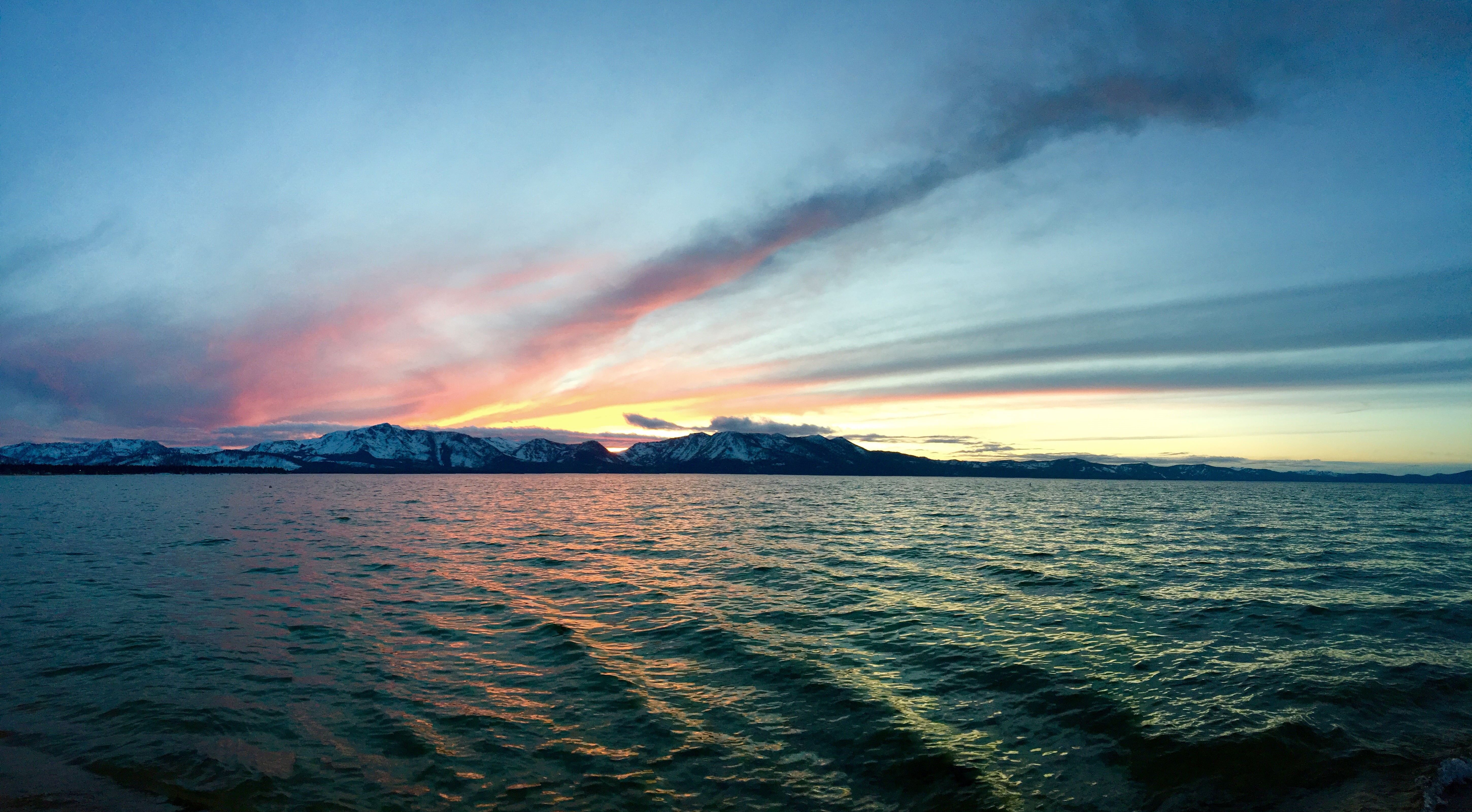 hour, nature, landscape, warm winter, cloud - Sky, sky, evening, body, Sierra Nevada, Lake Tahoe, golden hour, sea, tahoe, scenics, golden, Sunset, outdoors, HD Wallpaper