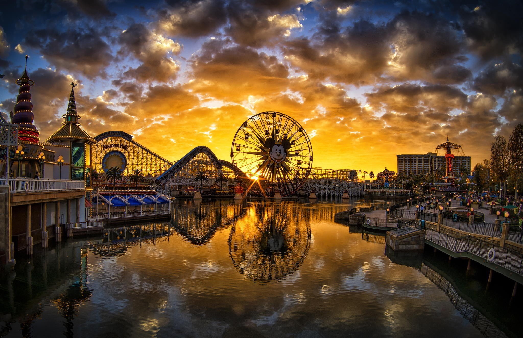 Sunset, California, 1080P, Disneyland, Paradise Pier Sunset, HD Wallpaper