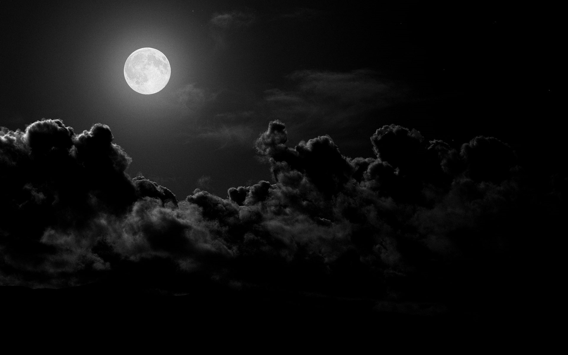 tranquility, planetary moon, dark, circle, no people, moon, clouds, silhouette, nature, scenics - nature, beauty in nature, astronomy, cloud - sky, full moon, HD Wallpaper