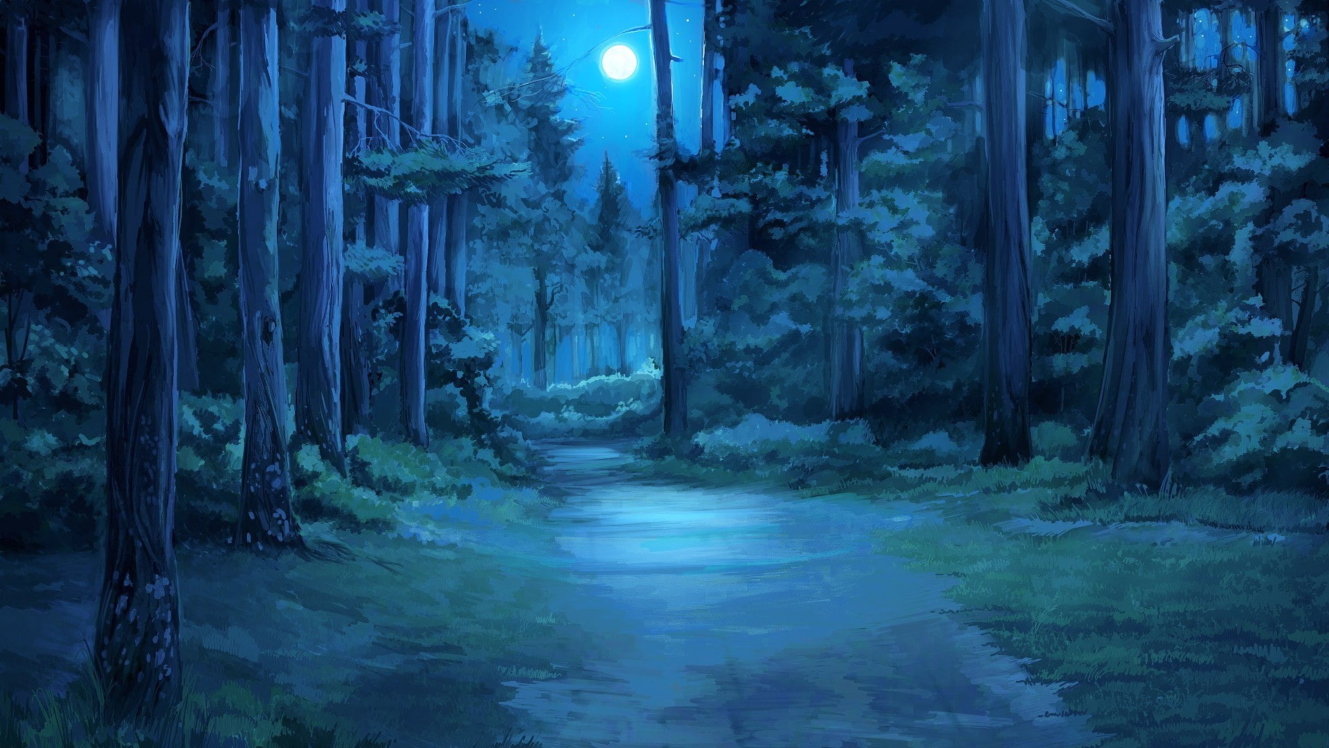 forest clearing, Moon, 1080P, Everlasting Summer, moonlight, HD Wallpaper