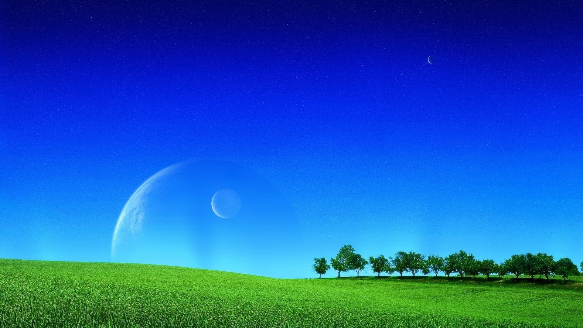 grass, sky, 1080P, moonlight, planet, field, HD Wallpaper