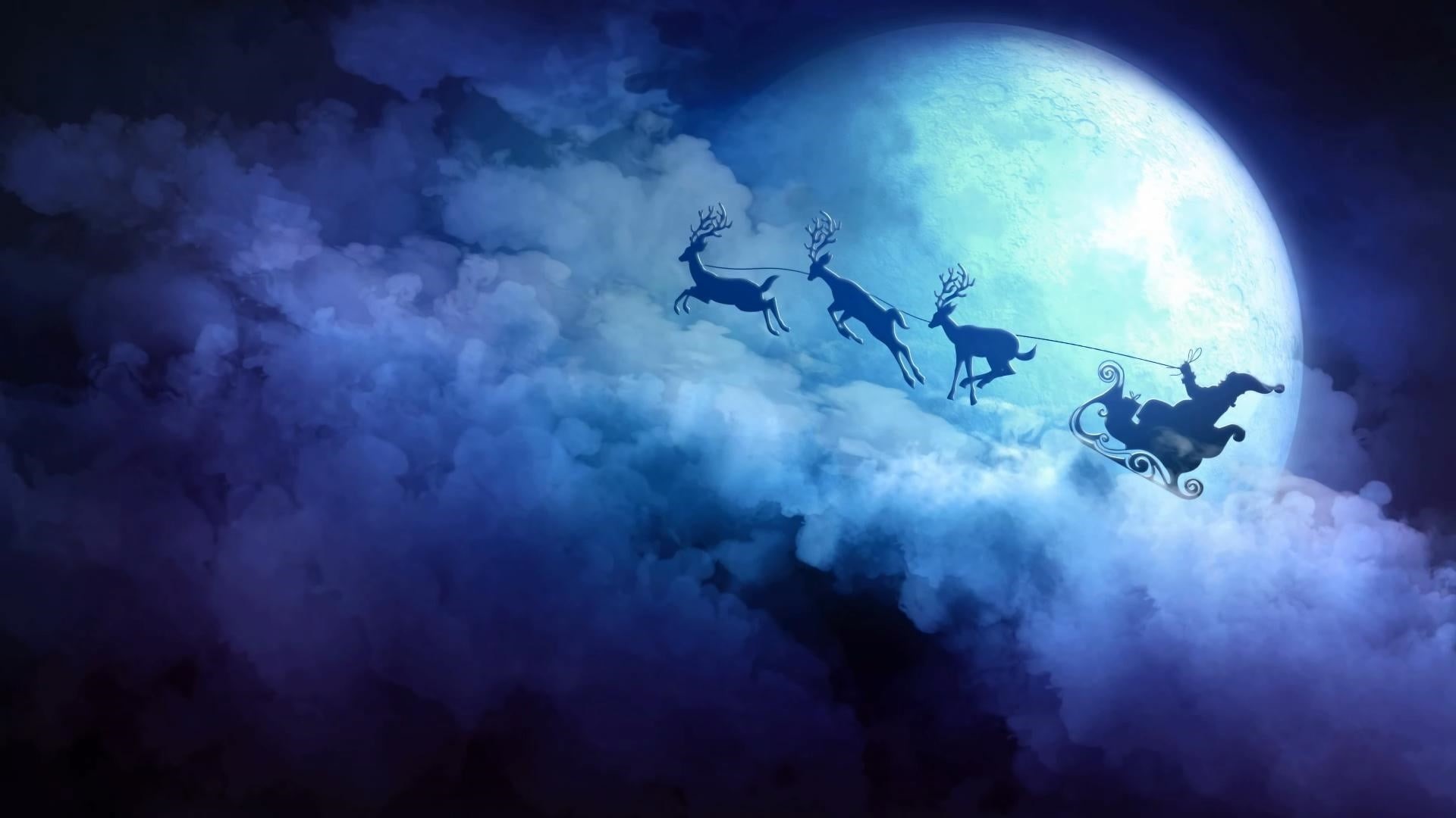 outdoors, nature, adult, night, silhouette, 1080P, full length, full moon, smoke - physical structure, moon, motion, dark, people, cloud - sky, santa claus, HD Wallpaper