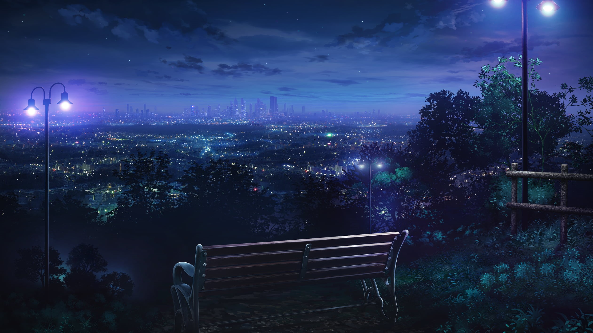 empty, built structure, lights, beauty in nature, sky, illuminated, dusk, painting, outdoors, architecture, stars, absence, chair, plant, no people, city, HD Wallpaper