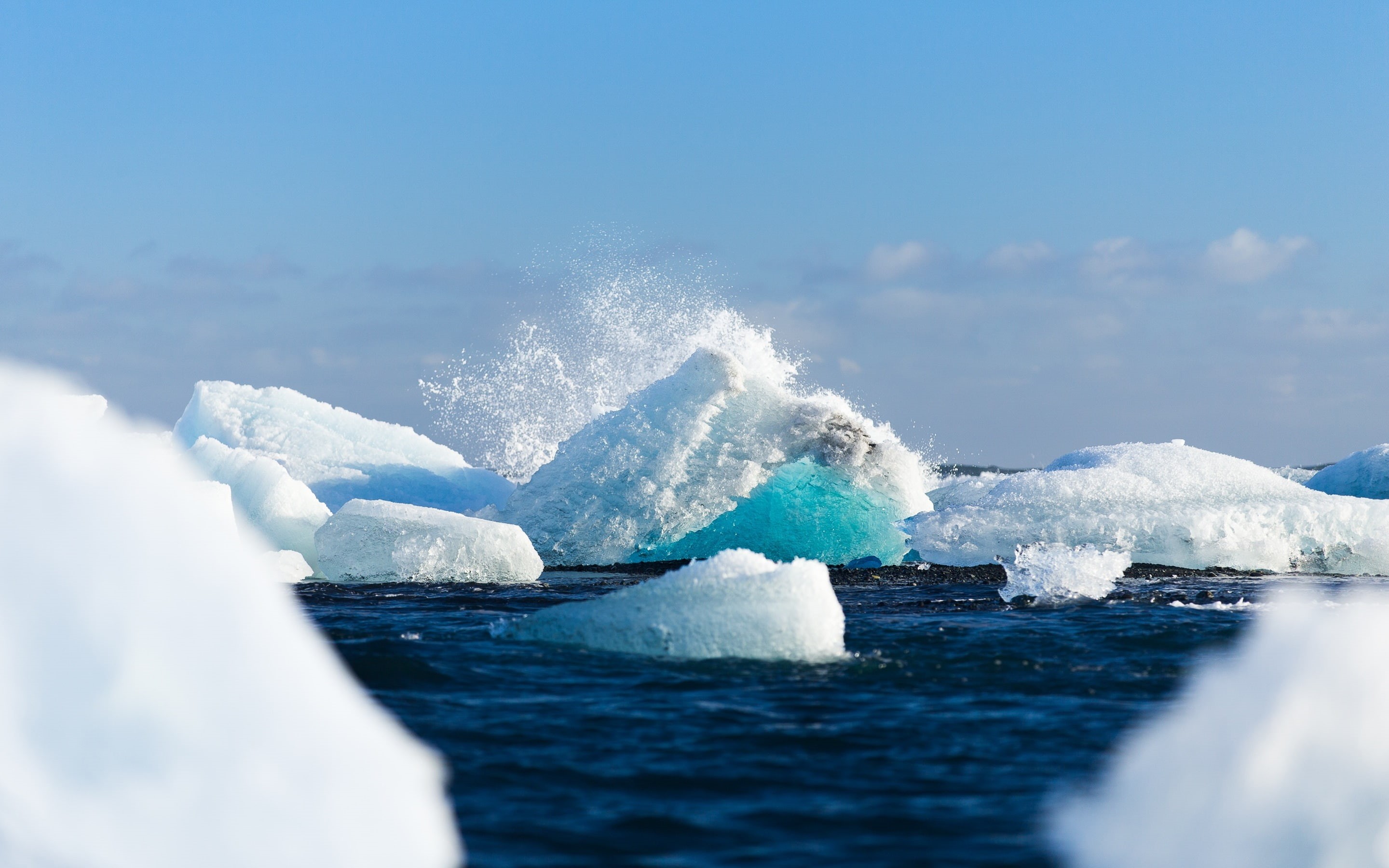 sky, antarctica, 2K, wave, iceberg, cold, blue, splash, ocean, water, HD Wallpaper