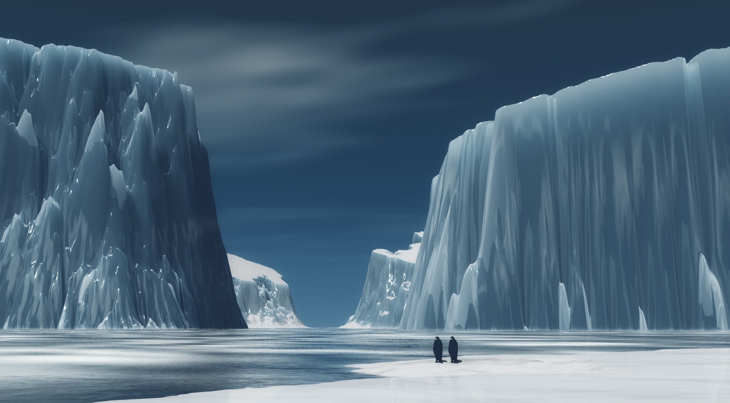 water, 3D, outdoors, Antarctica, frozen, sea, beauty in nature, no people, two, ice, landscape, nature, illustration, Artistic, scenics - nature, sky, architecture, HD Wallpaper