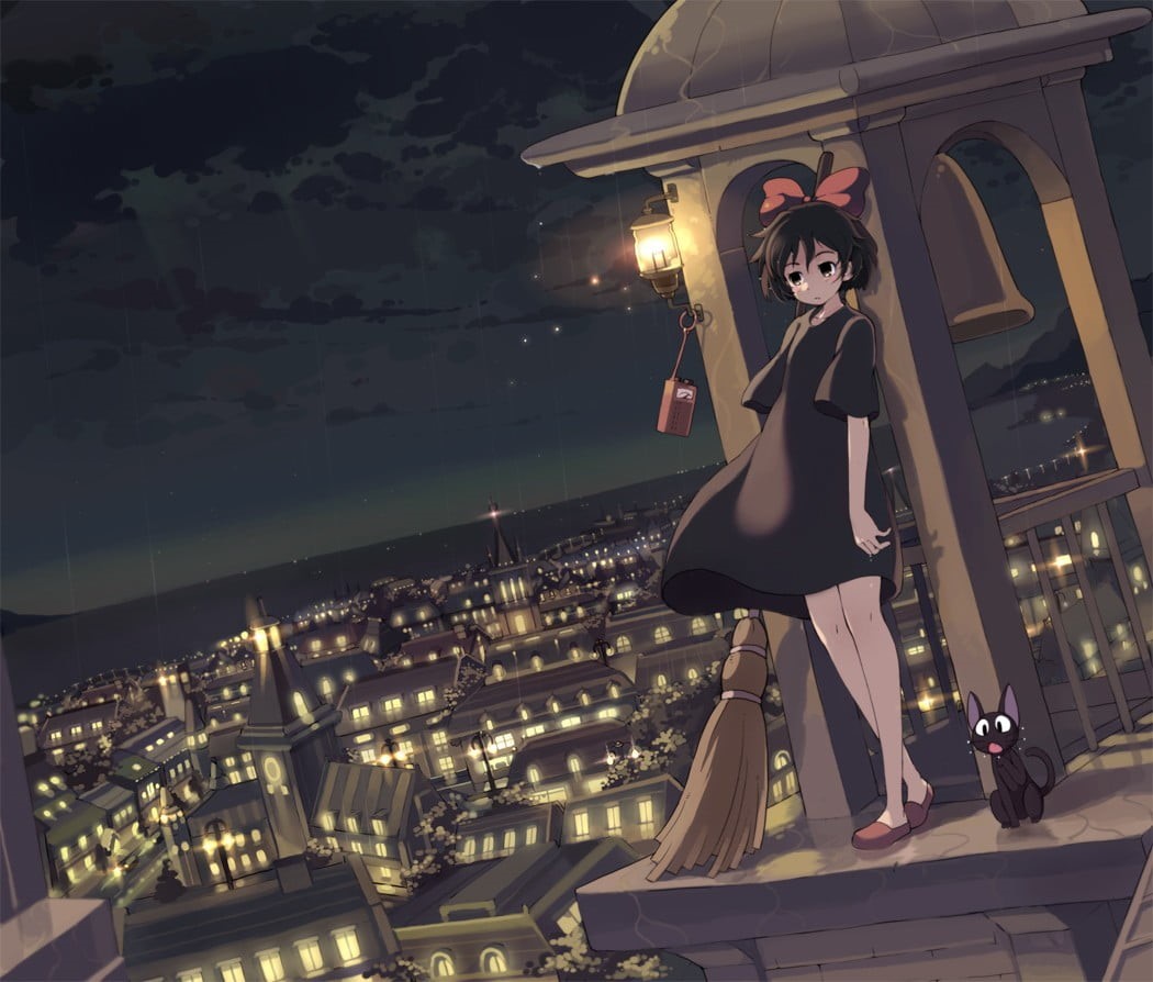 fashion, illuminated, one person, building exterior, built structure, architecture, city, young women, Kikis Delivery Service, clothing, Studio Ghibli, HD Wallpaper