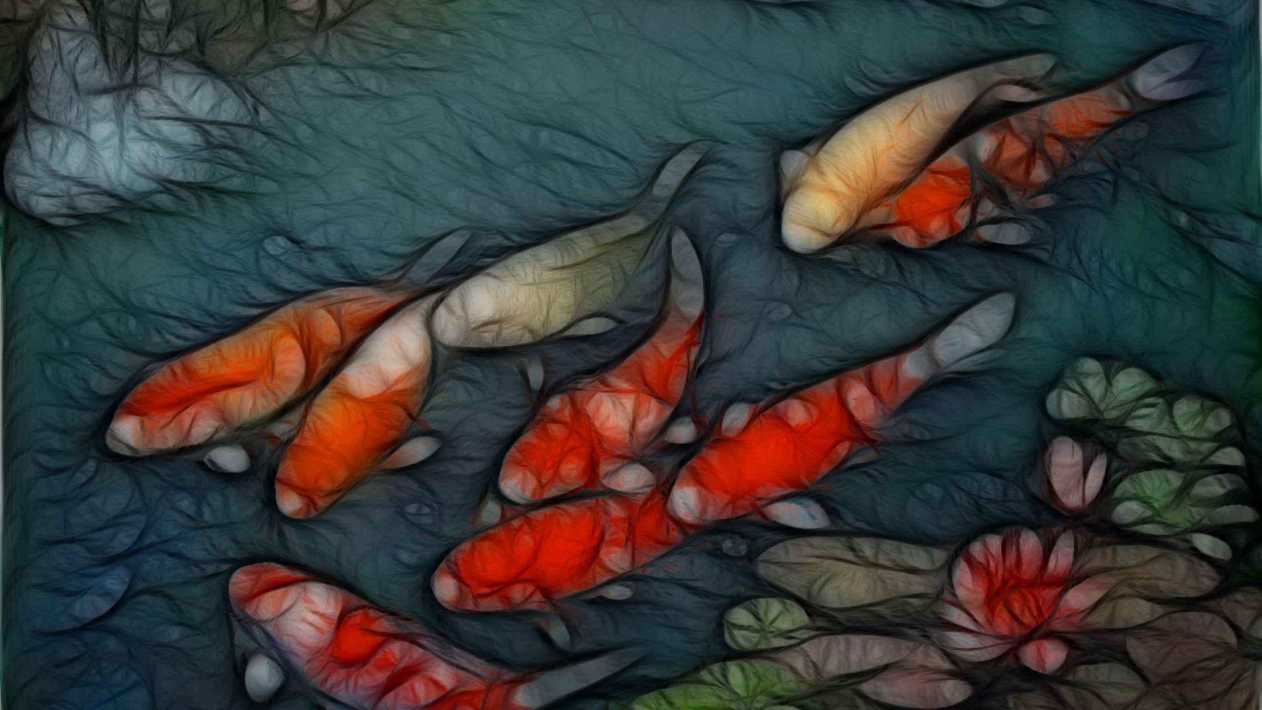 koi, fish, hd, fractal, 2K, digital/artwork, HD Wallpaper