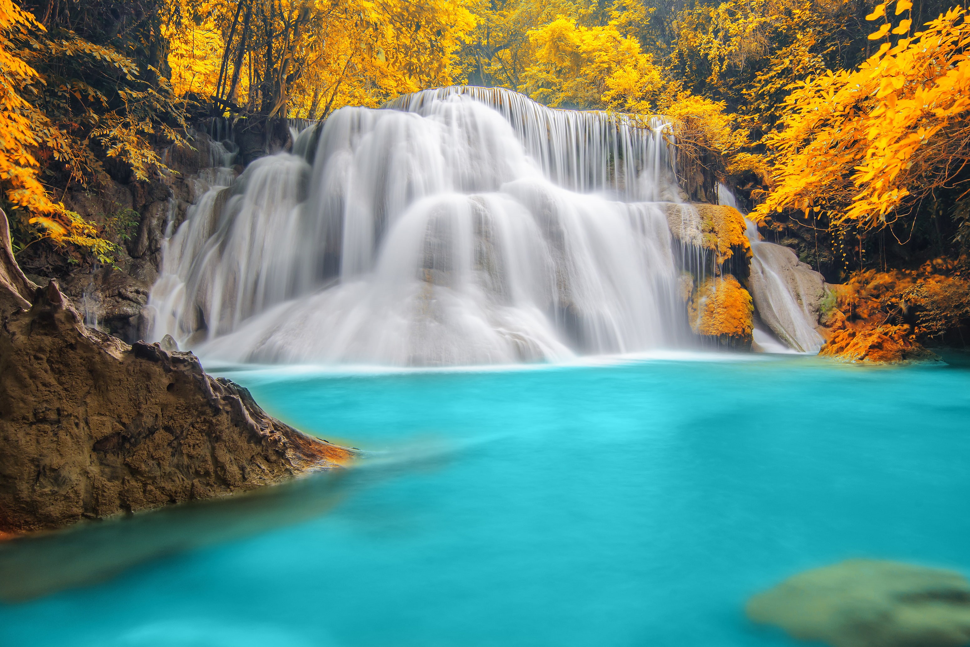 Erawan Waterfall, Waterfalls, Fall, Waterfall, 2K, Erawan National Park, HD Wallpaper
