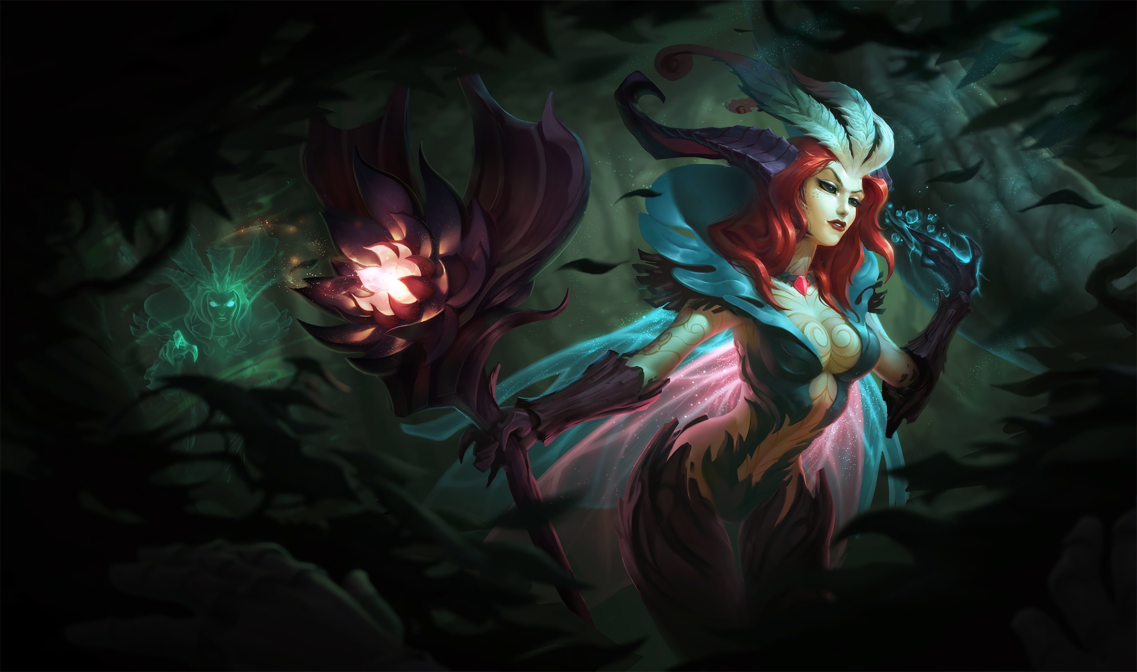 4K, Staff, Leblanc, Trees, Splash, Forest, Leaves, Artwork, LoL, Elderwood, League Of Legends, Le Blanc, HD Wallpaper