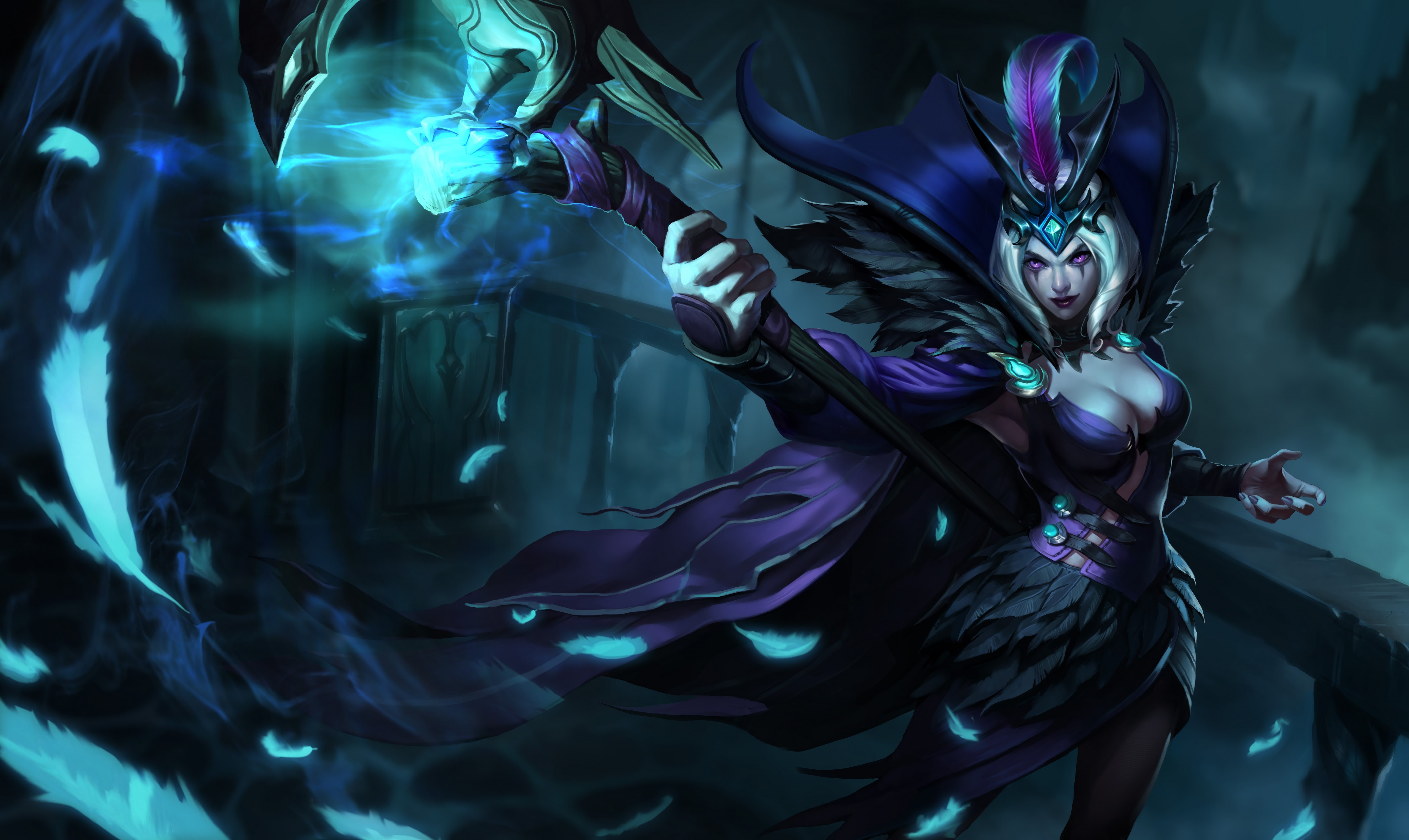 Splash, Staff, Art, 5K, Leblanc, Le Blanc, LoL, Raven, Ravenborn, Artwork, League Of Legends, Feathers, HD Wallpaper