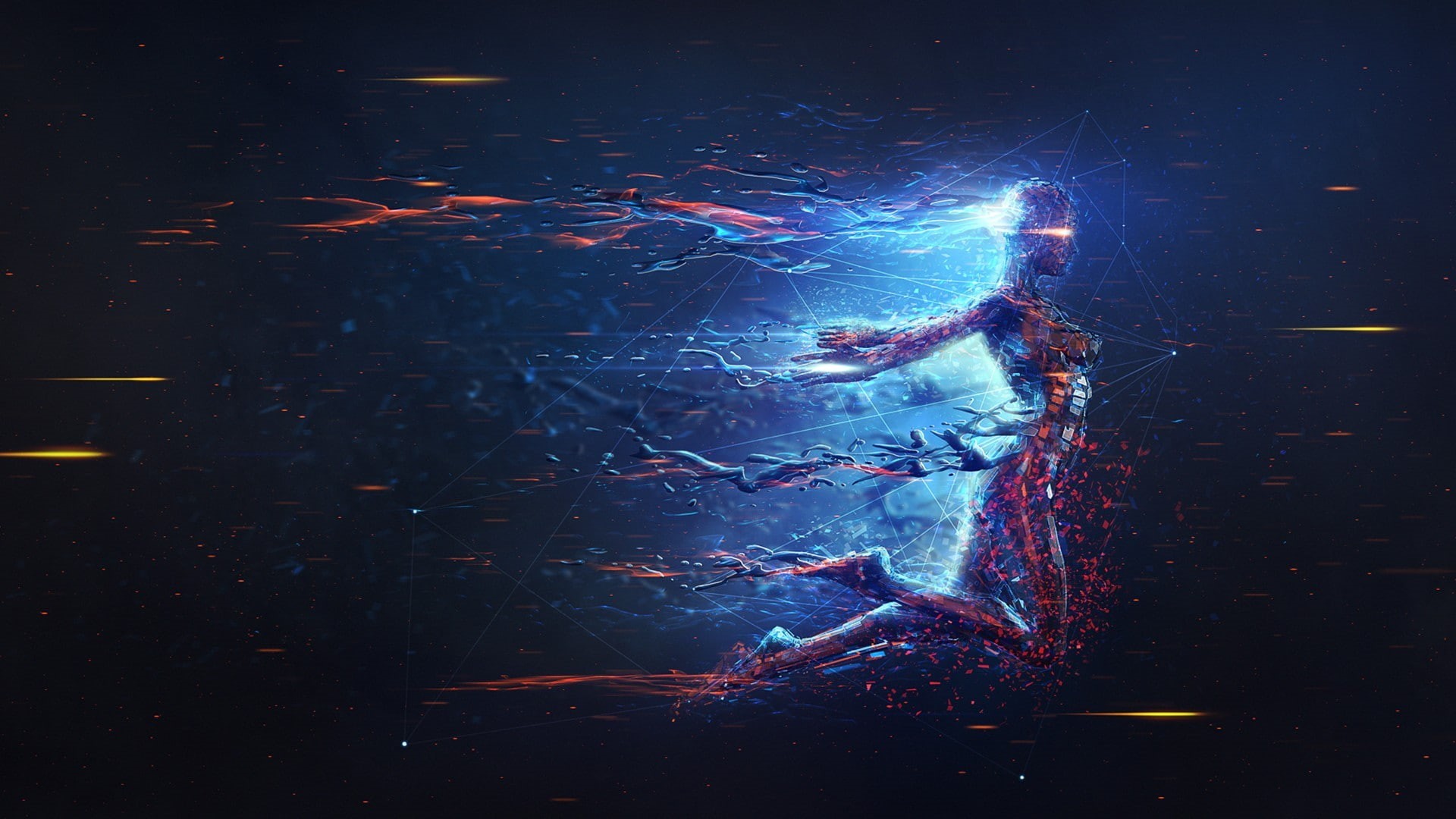 abstract, sacred geometry, women, robot, science fiction, 1080P, digital art, artwork, HD Wallpaper