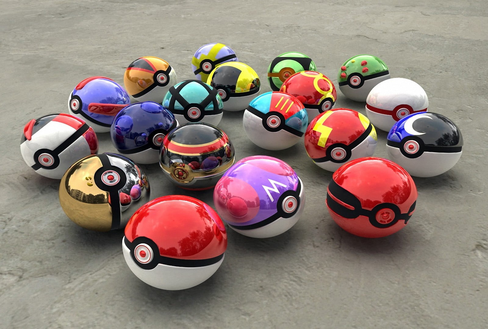 variation, color, group of objects, large group of objects, Pokémon, ball, outdoors, high angle view, arrangement, collection, 720P, assorted, no people, HD Wallpaper