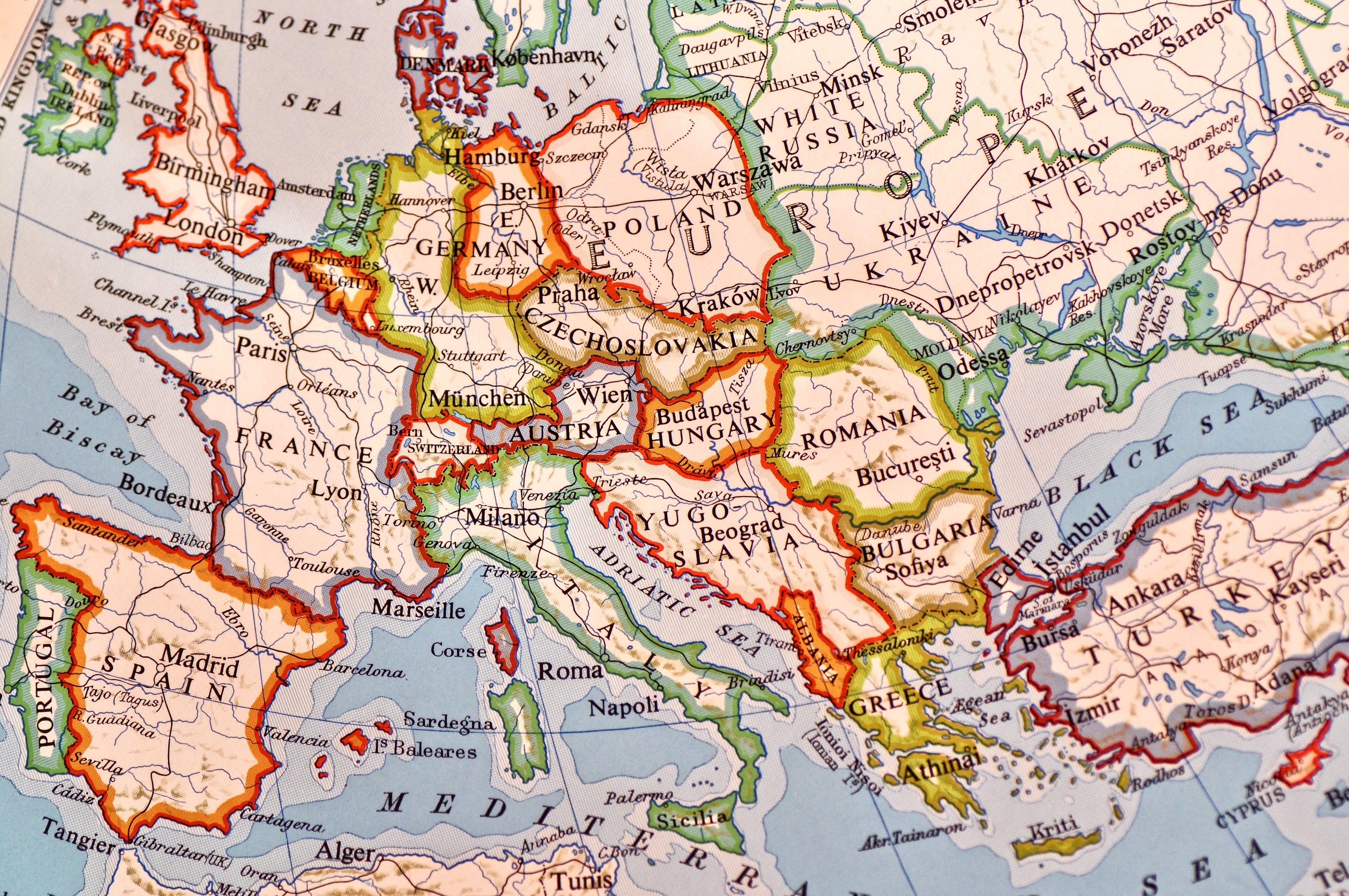 journey, capital cities, travel, topography, backgrounds, travel destinations, continent, world map, nations, physical geography, map of europe, nature, HD Wallpaper