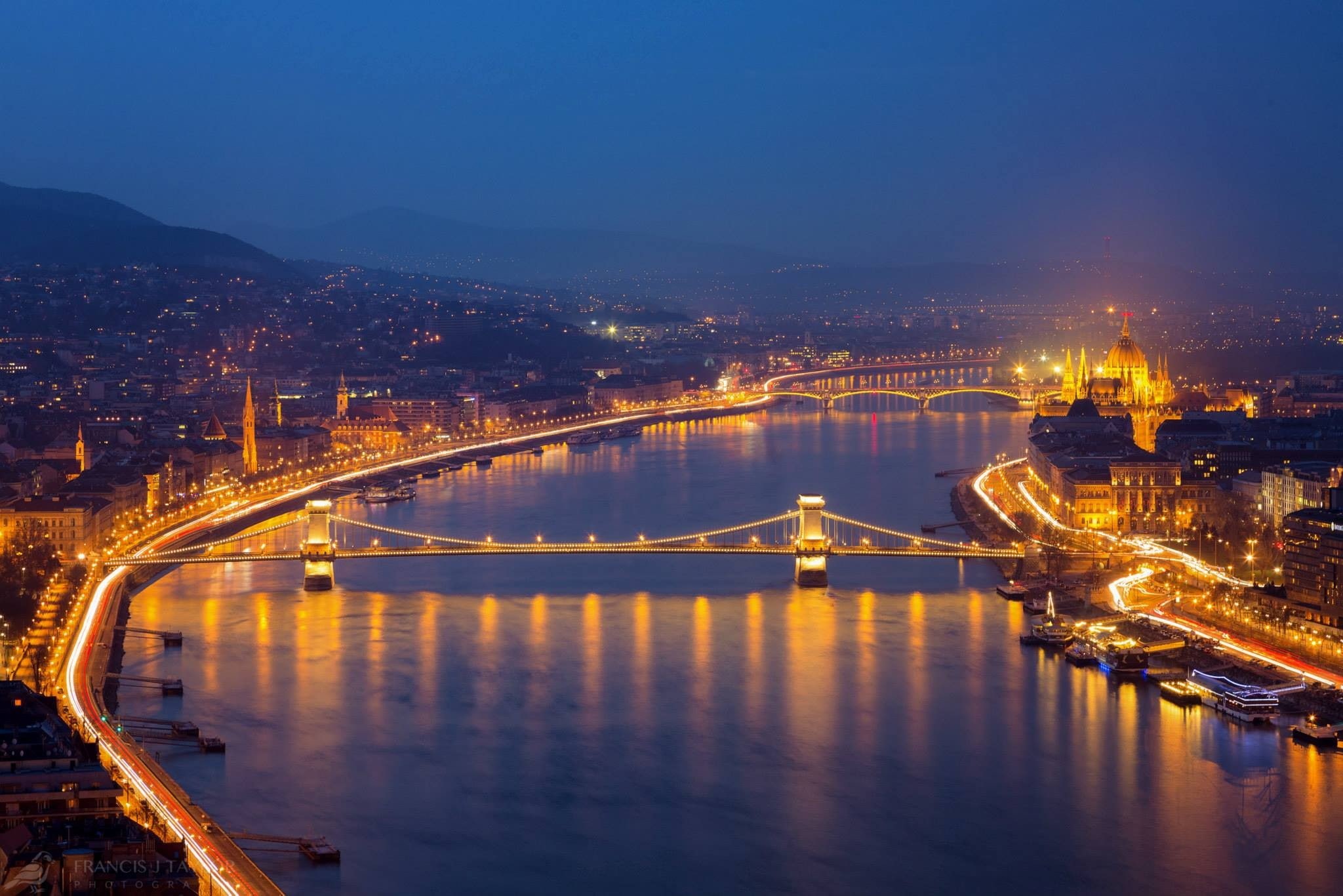 transportation, night, building exterior, dusk, cityscape, Hungarian, no people, sky, bridge - man made structure, Chain Bridge, water, illuminated, bridge, HD Wallpaper