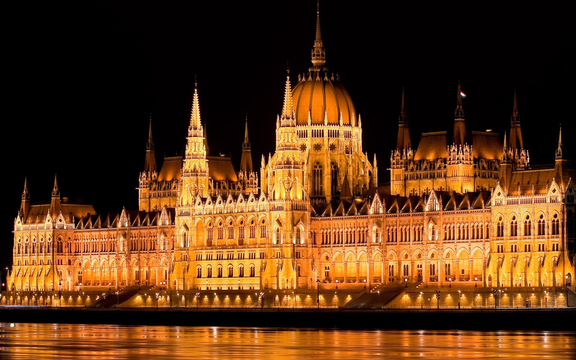 Budapest, River, 1080P, Night, Lights, Hungary, Water, hungarian, building, Danube, Parliament, HD Wallpaper