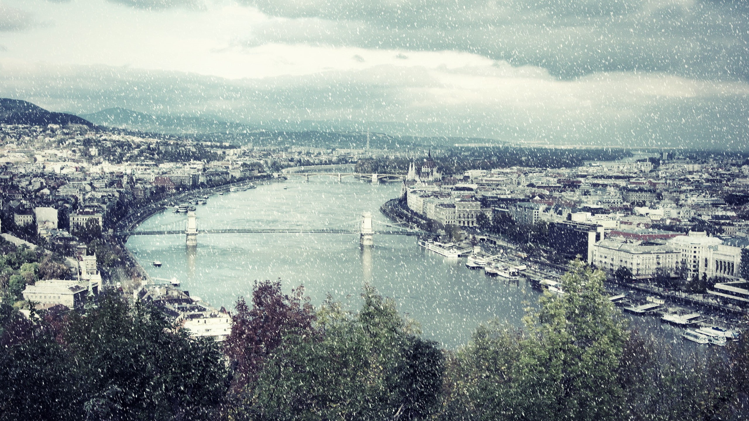 river, Hungary, 2K, Budapest, city, bridge, HD Wallpaper