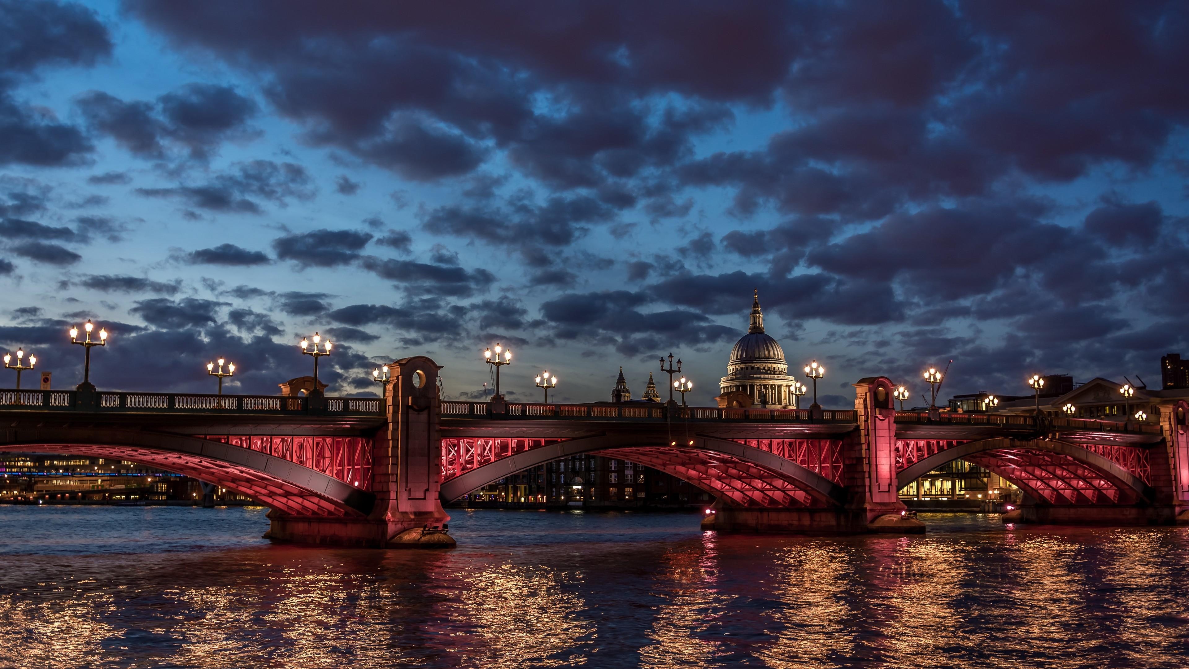 dusk, river thames, skyline, night, bridge, city, europe, london, evening, landmark, 4K, united kingdom, london bridge, cityscape, great britain, cloud, HD Wallpaper