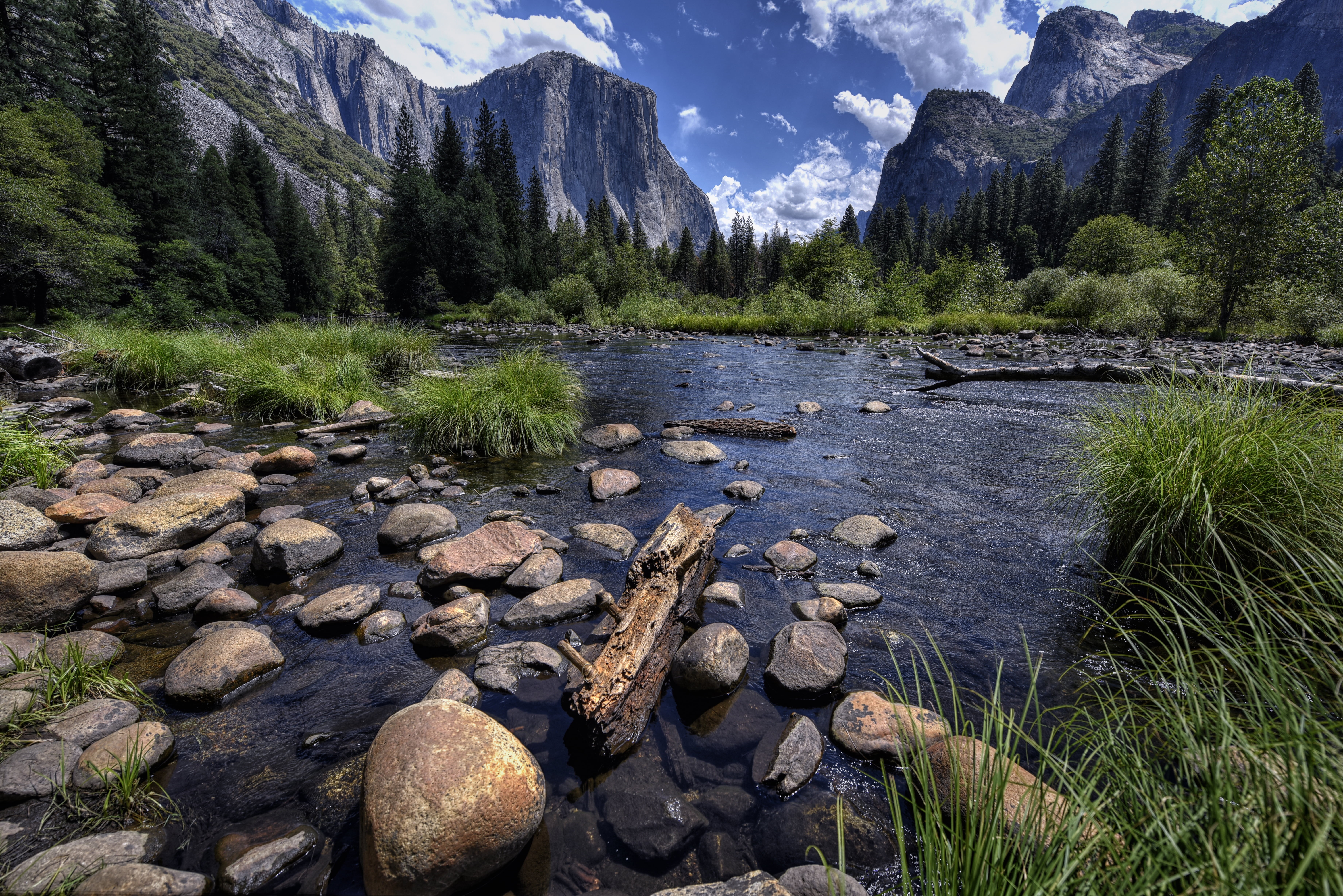 merced, water, 5K, body of water, valley, View, surrounded, rocks, landscape, yosemite, Yosemite Valley, trees, Merced River, river, background, mountain, HD Wallpaper