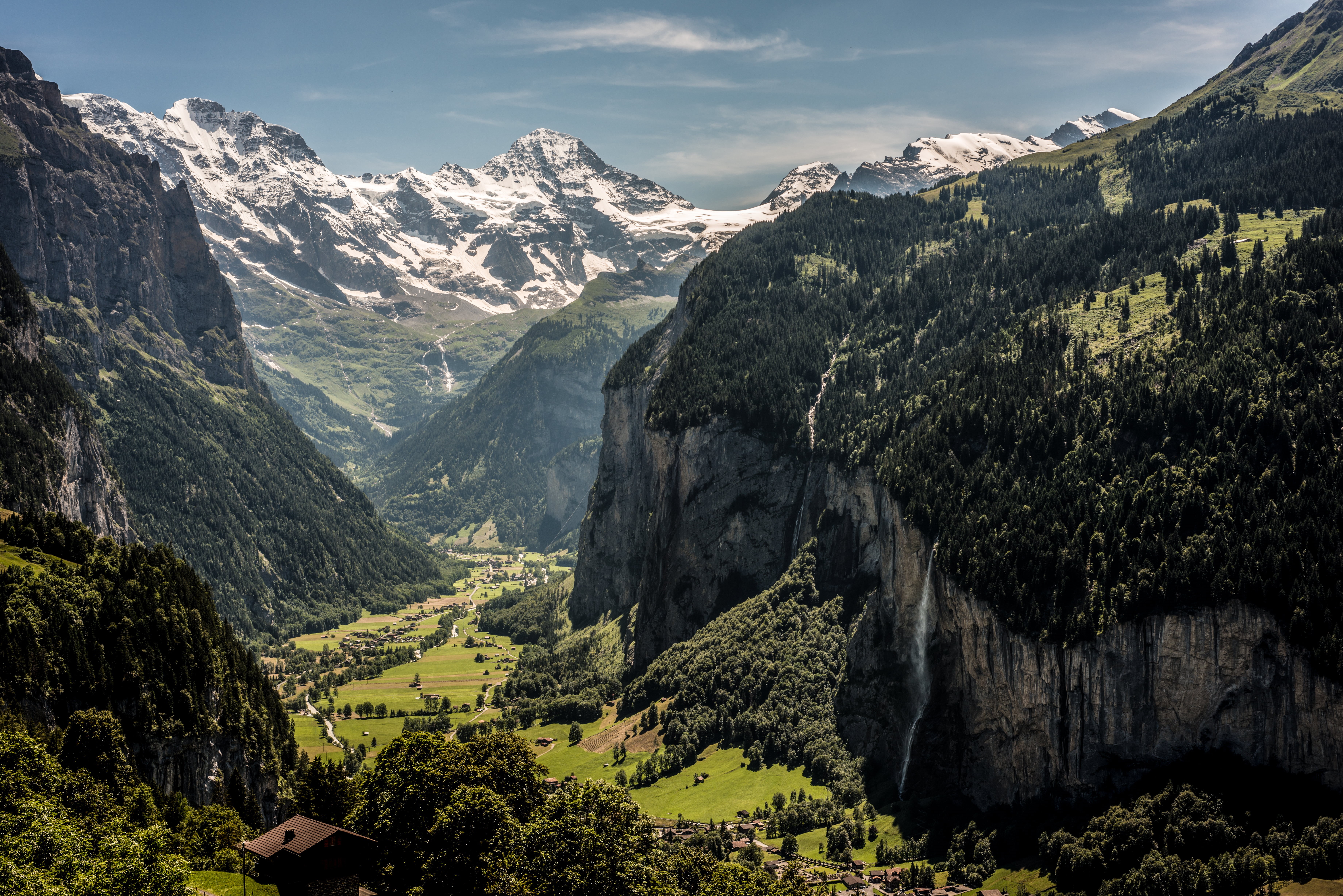 valley, 5K, aerial, mountain, nikkor, berner  oberland, landscape, nikon  d800, Swiss, suisse, alps, scenics, nature, Switzerland, Berner Oberland, aerial view, HD Wallpaper