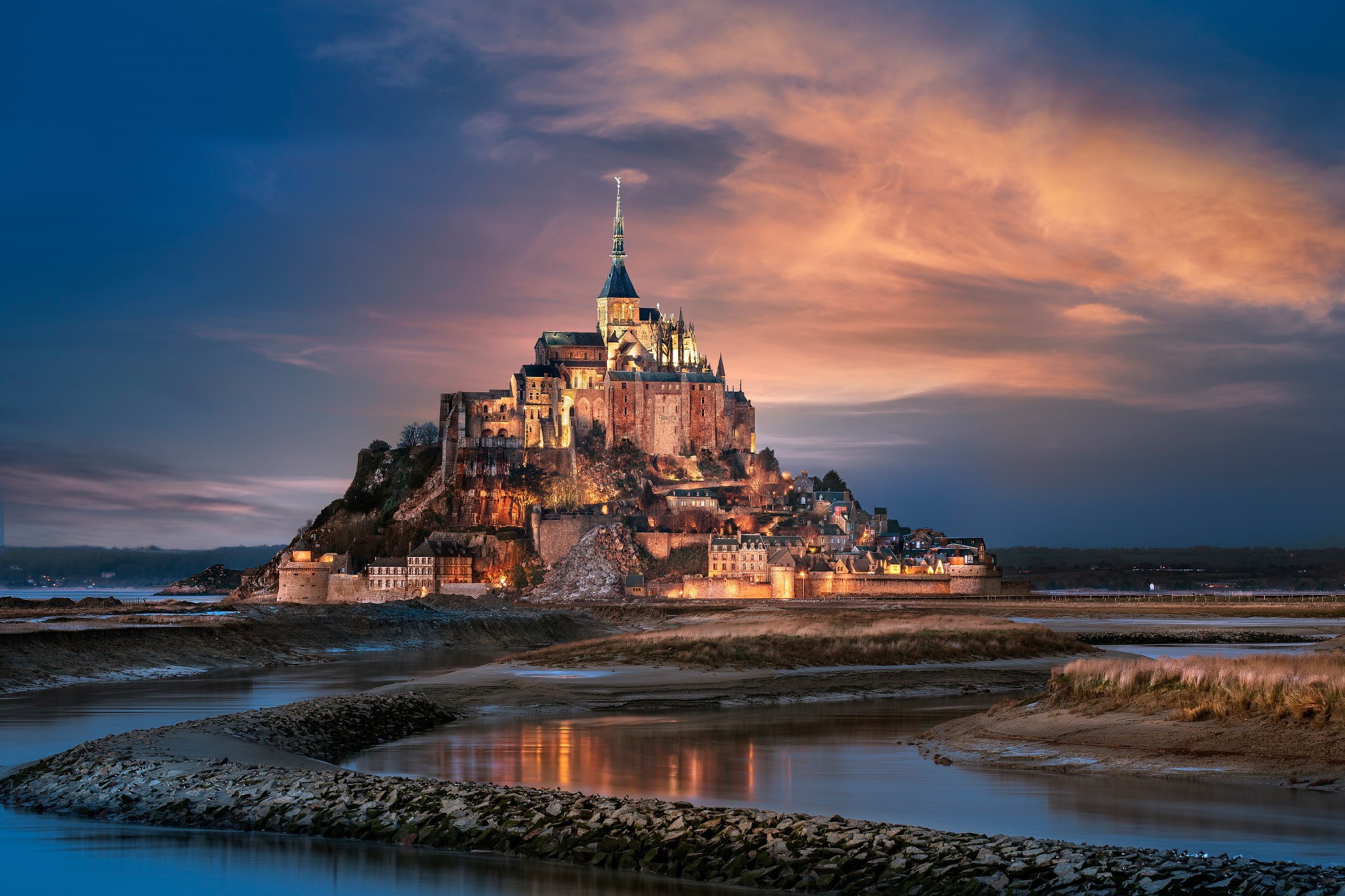 Normandy, 1080P, the mountain of the Archangel Michael, the city, Mont-Saint-Michel, France, the island fortress of, HD Wallpaper