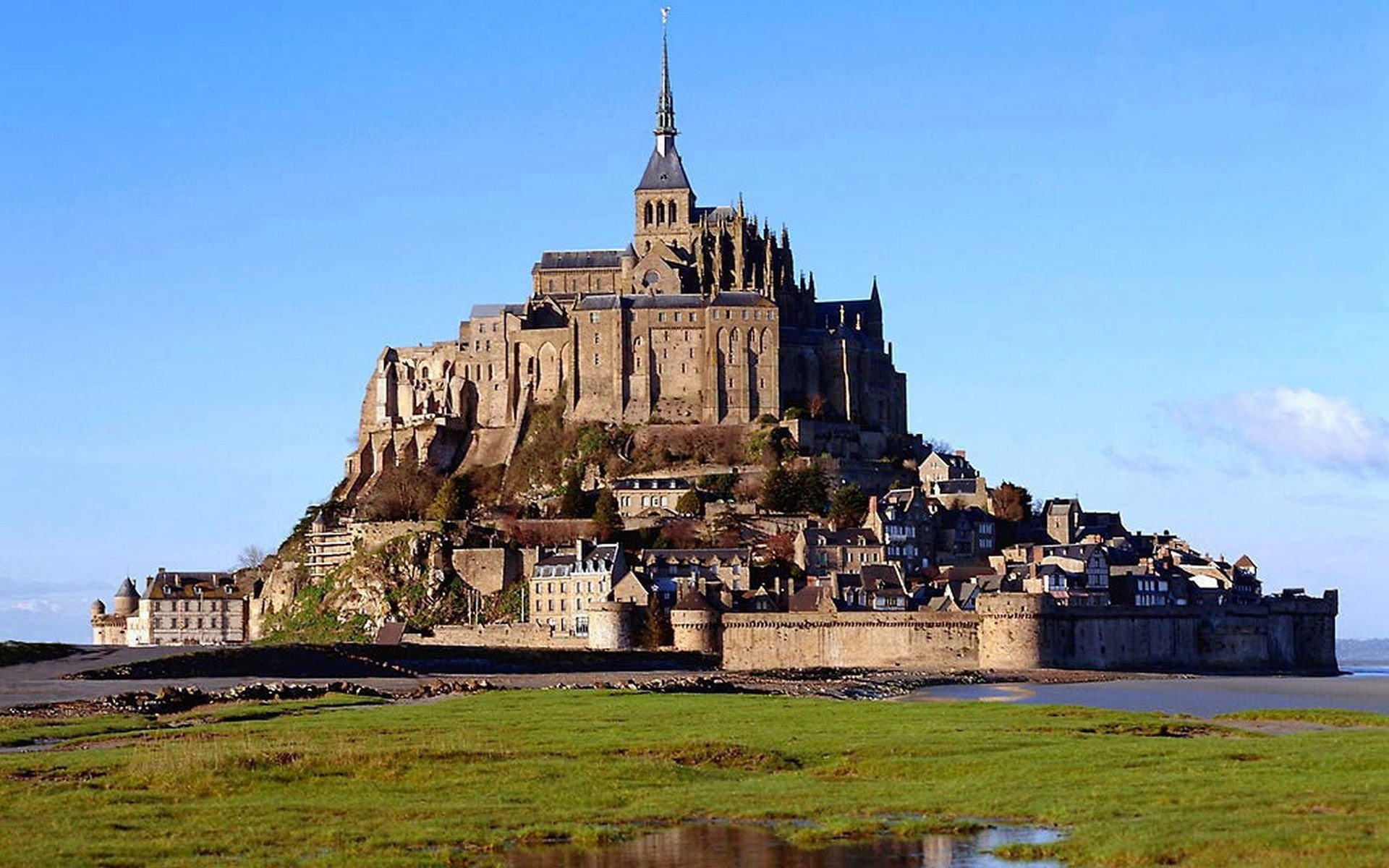 town, tourism, 1080P, Mont Saint-Michel, no people, built structure, architecture, upscaled, travel destinations, building exterior, spire, old, nature, HD Wallpaper