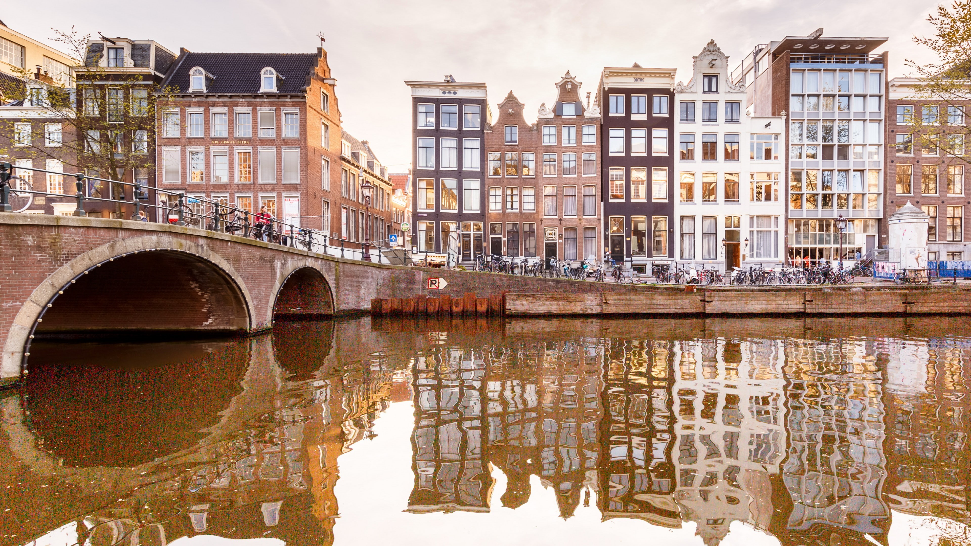 amsterdam, sky, dutch, bridge, city, netherlands, waterway, facade, 4K, europe, water, building, canal, channel, reflection, HD Wallpaper