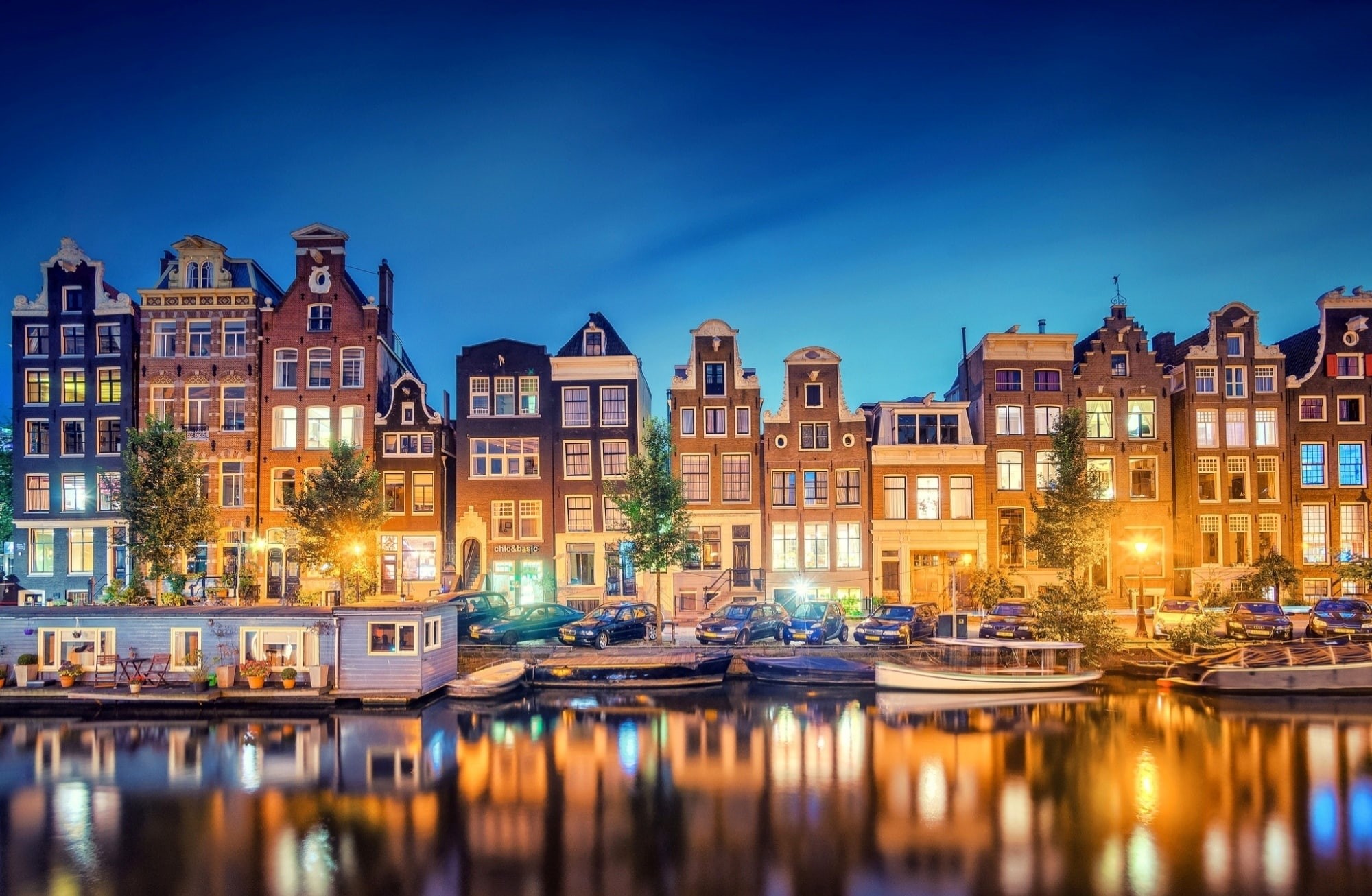 sky, outdoors, amsterdam, architecture, city, 1080P, building, nature, passenger craft, waterfront, mode of transportation, concrete, row house, canal, HD Wallpaper