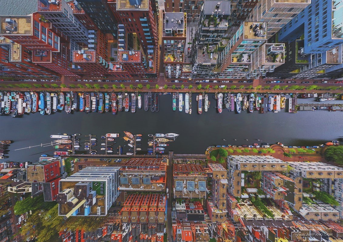 canal, 480P, aerial view, aerial, architecture, netherlands, cityscape, view, ships, amsterdam, HD Wallpaper