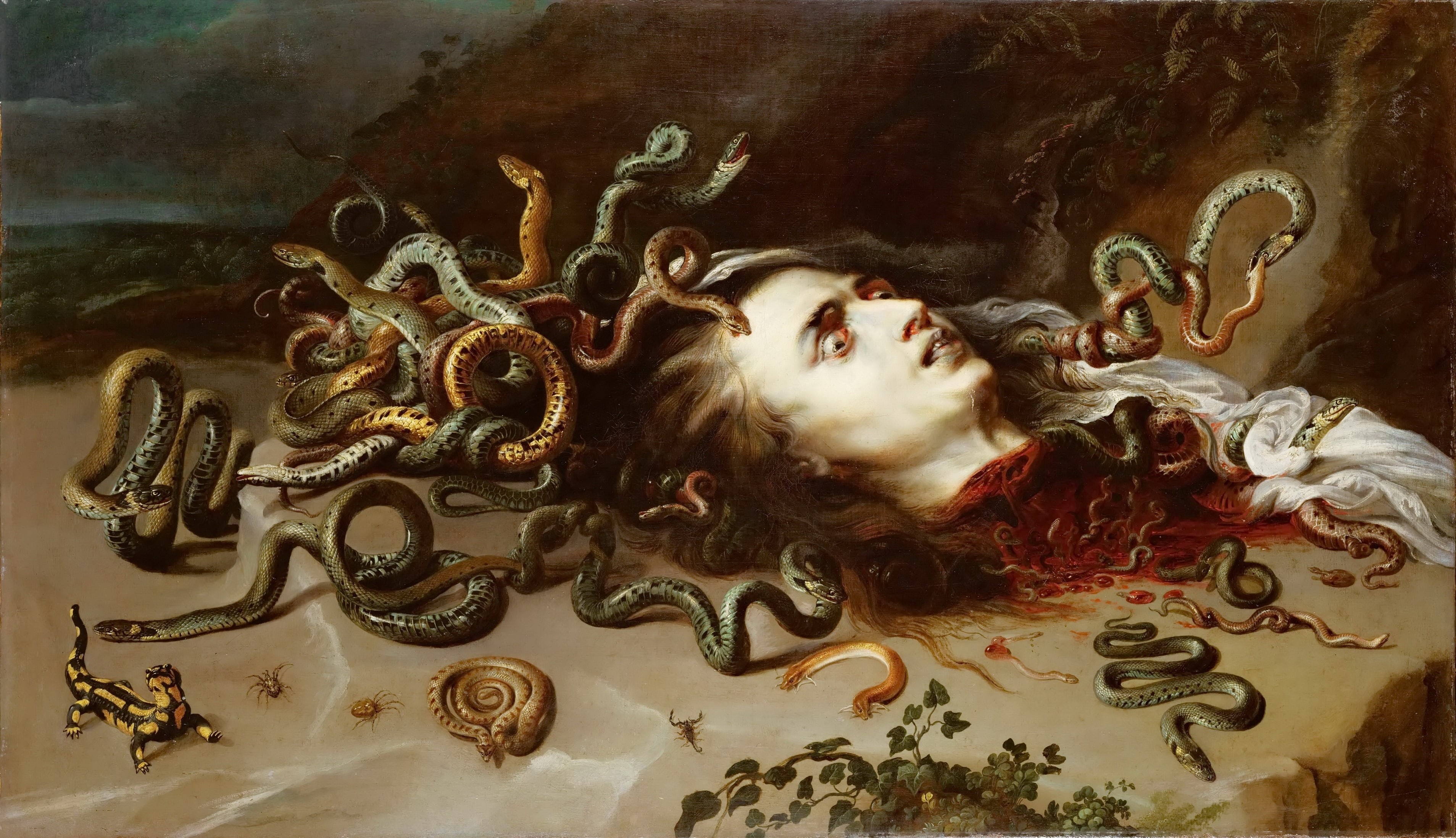 young adult, Peter Paul Rubens, headshot, beautiful woman, creativity, adult, women, snakes, portrait, art and craft, belief, picture, one person, spooky, HD Wallpaper