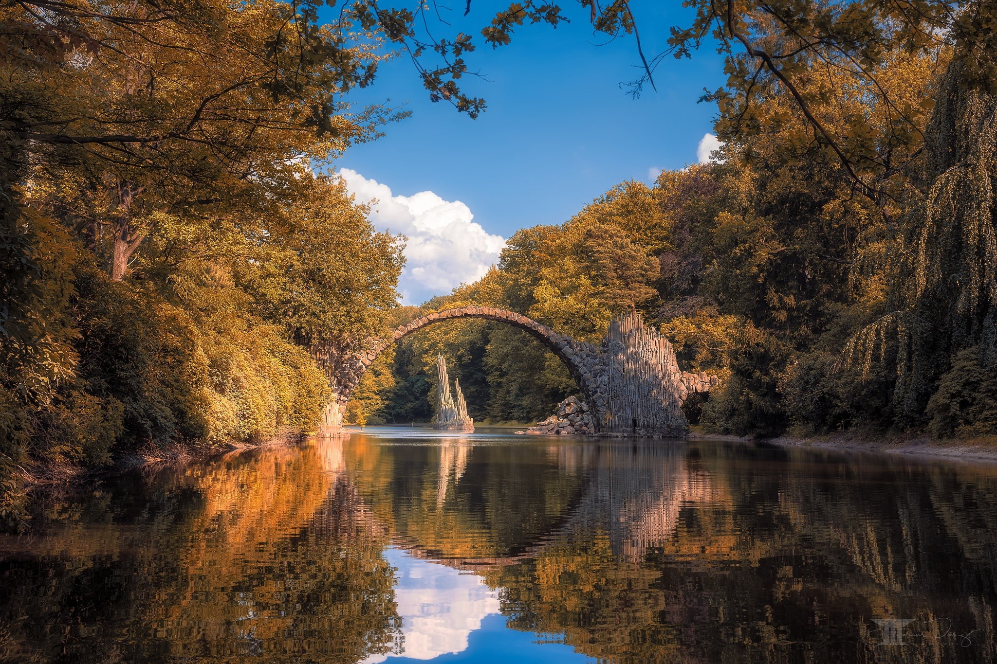 Azalea and Rhododendron Park Kromlau, lake Rakott, autumn, reflection, Germany, bridge, Rakotz Lake, lake, Rakotzbrücke, Park Kromelow, Kromelow, Devils Bridge, HD Wallpaper