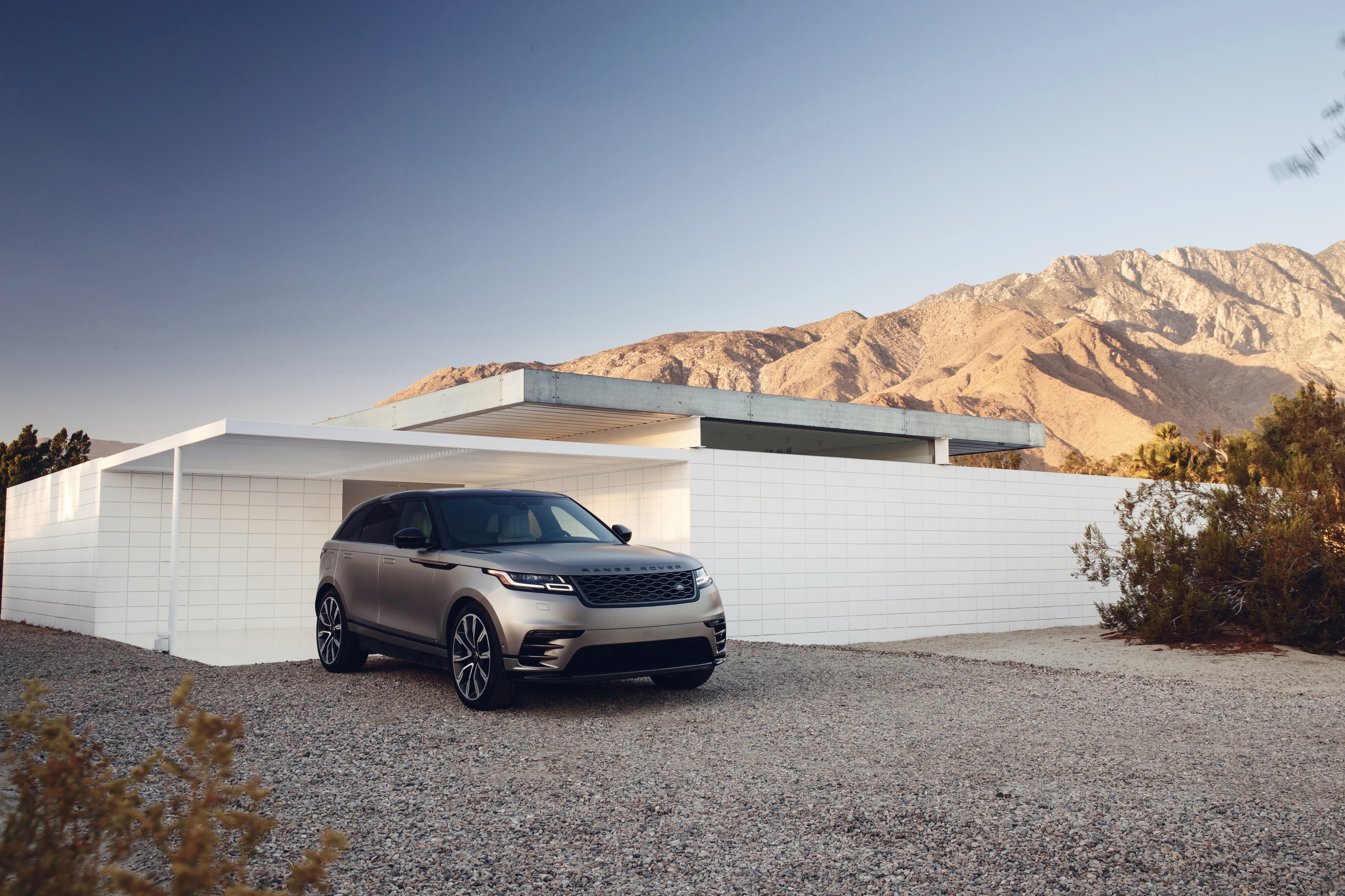 luxury, travel, outdoors, mountain, transportation, 2018 cars, road trip, land, clear sky, range rover velar, scenics - nature, hd, 4K, sky, road, car, HD Wallpaper