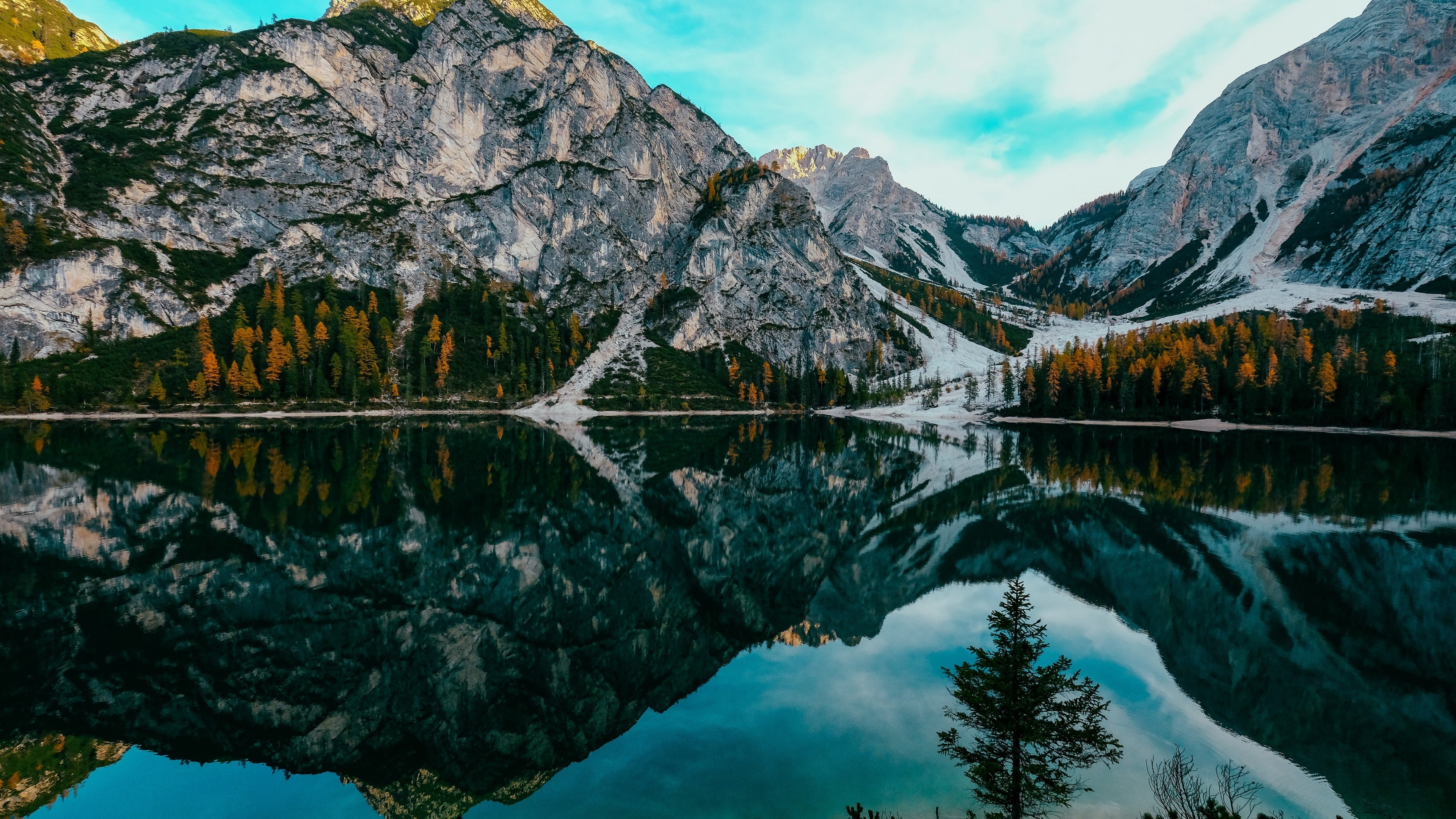 wilderness, lago di braie, lake prags, mountain, prags, autumn, tarn, prags dolomites, silence, lake braies, italy, dolomites, mountain lake, 4K, calm, HD Wallpaper
