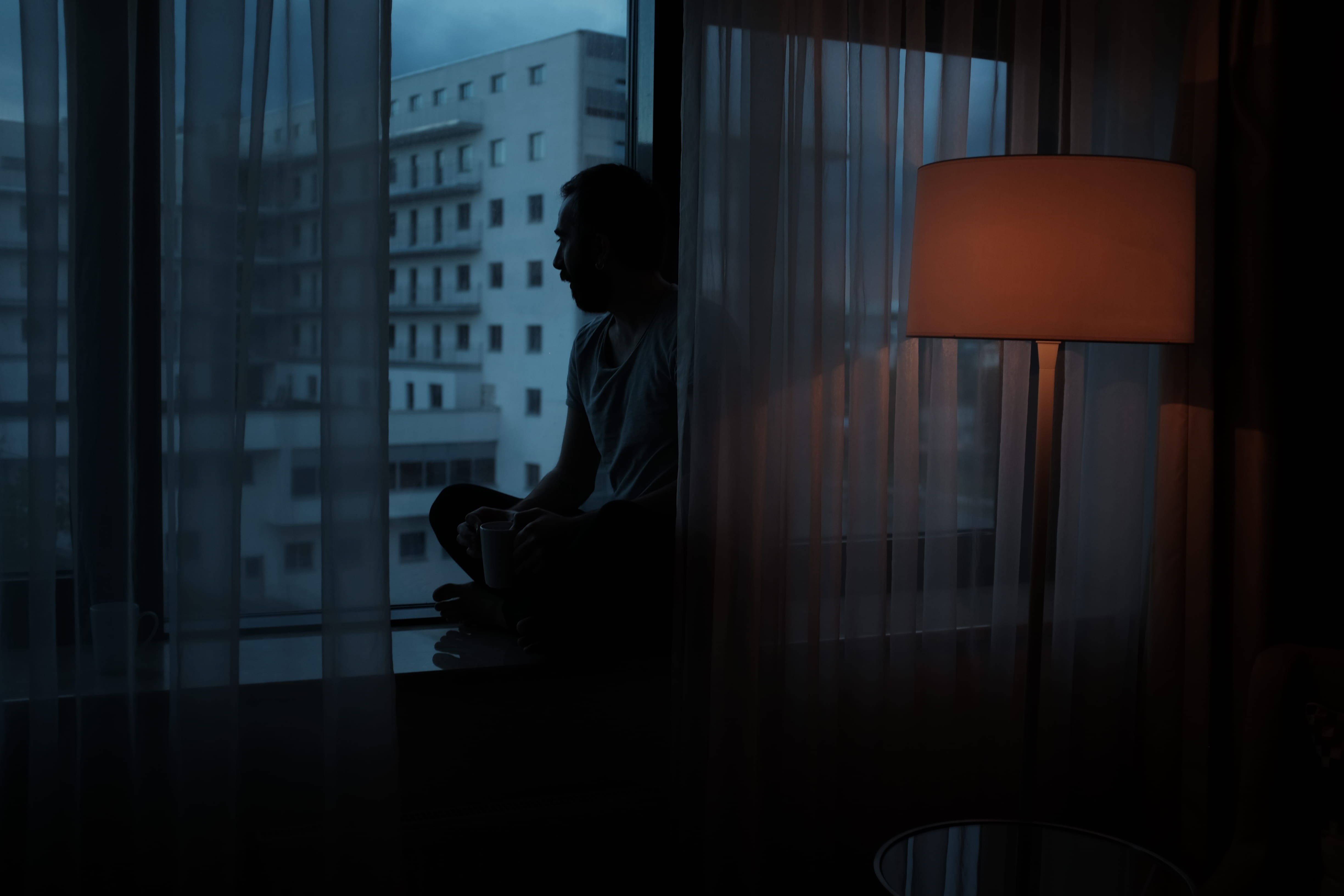 window, man, high, adult, person, night, electric lamp, architecture, glass, looking out, leisure activity, indoors, contemplation, hotel, rise, women, HD Wallpaper