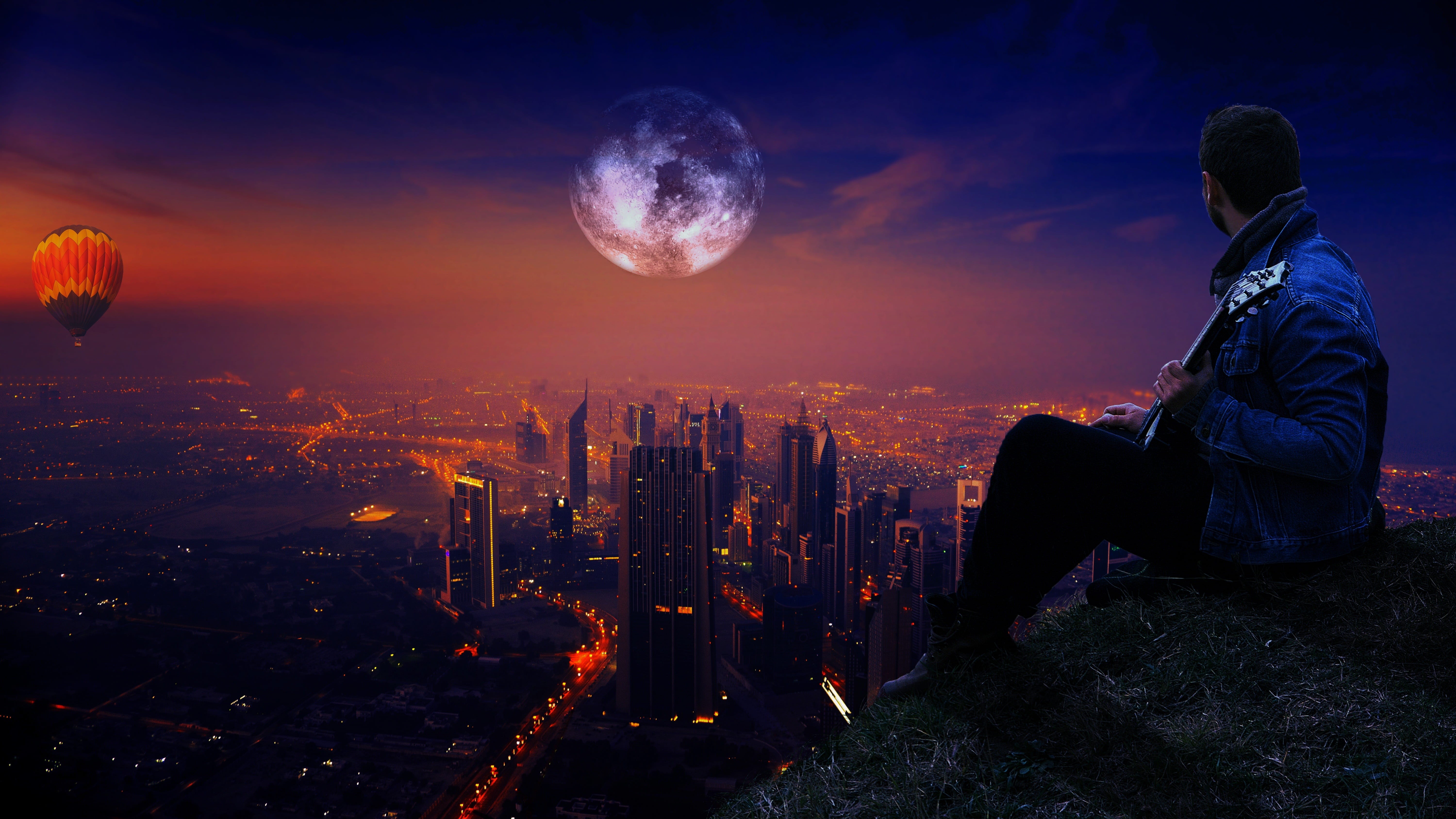 blue, sky, inspiration, nature, success, building, dark, human, light, music, modern, space, male, building exterior, playing, urban, night, cityscape, HD Wallpaper