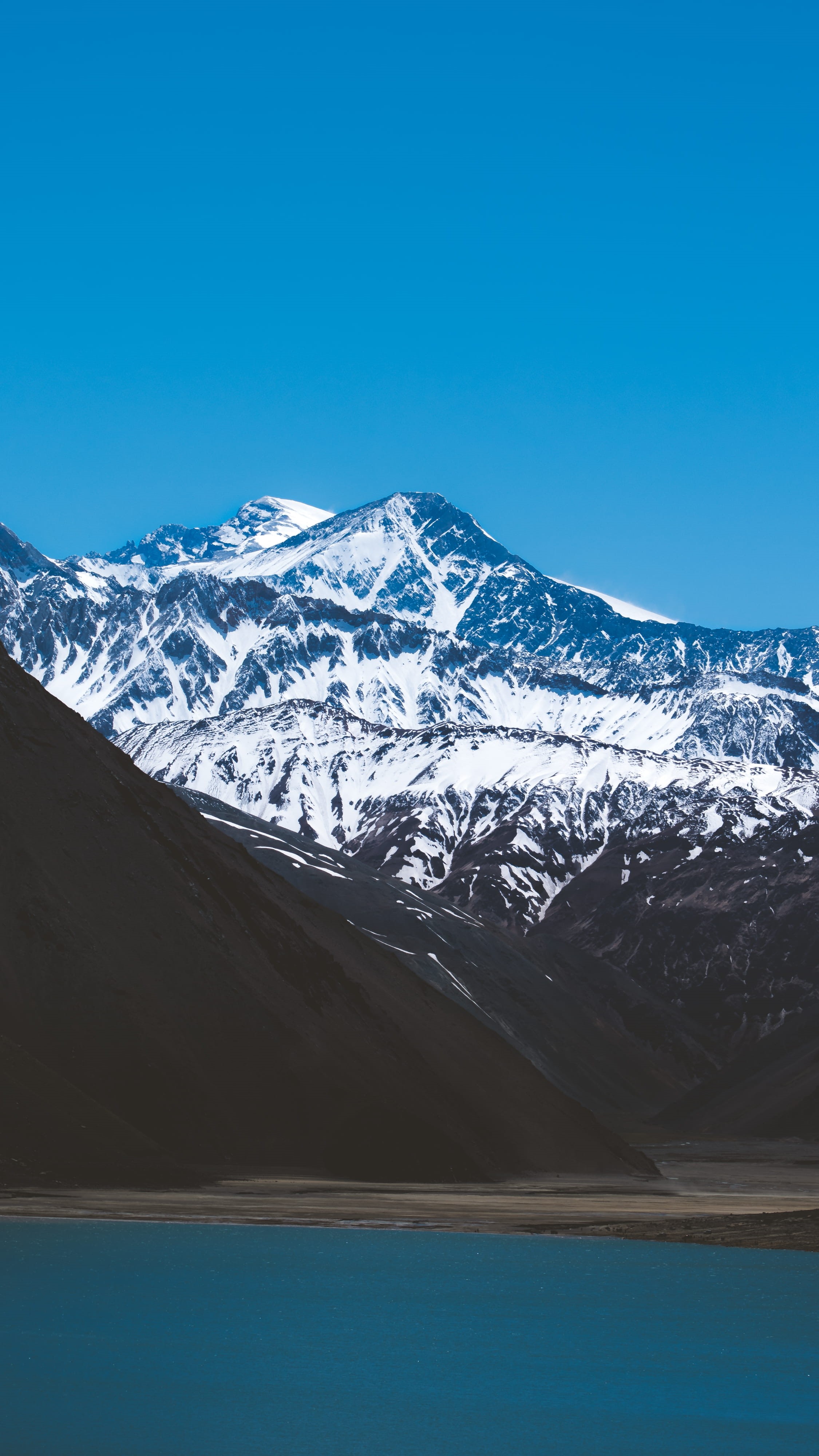 sky, beauty in nature, avalanche, nature, slope, clear sky, leisure activities, day, environment, 4K, copy space, embalse el yeso, tranquil scene, mountain, Phone HD Wallpaper