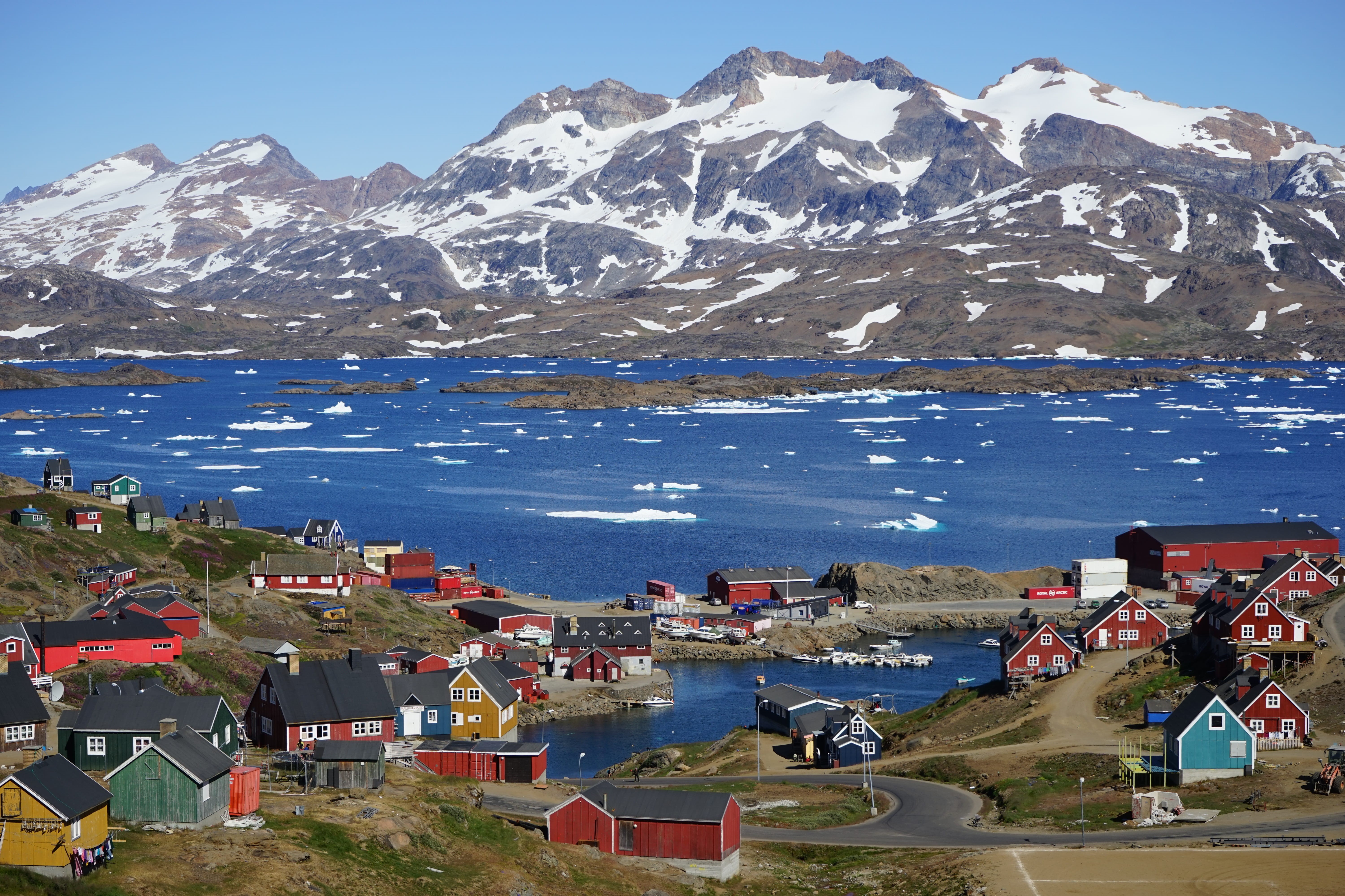 winter, assorted, sea, building, daytime, greenland, mountain range, town, color, snow, outdoors, cold temperature, scenics - nature, fjord, built structure, HD Wallpaper