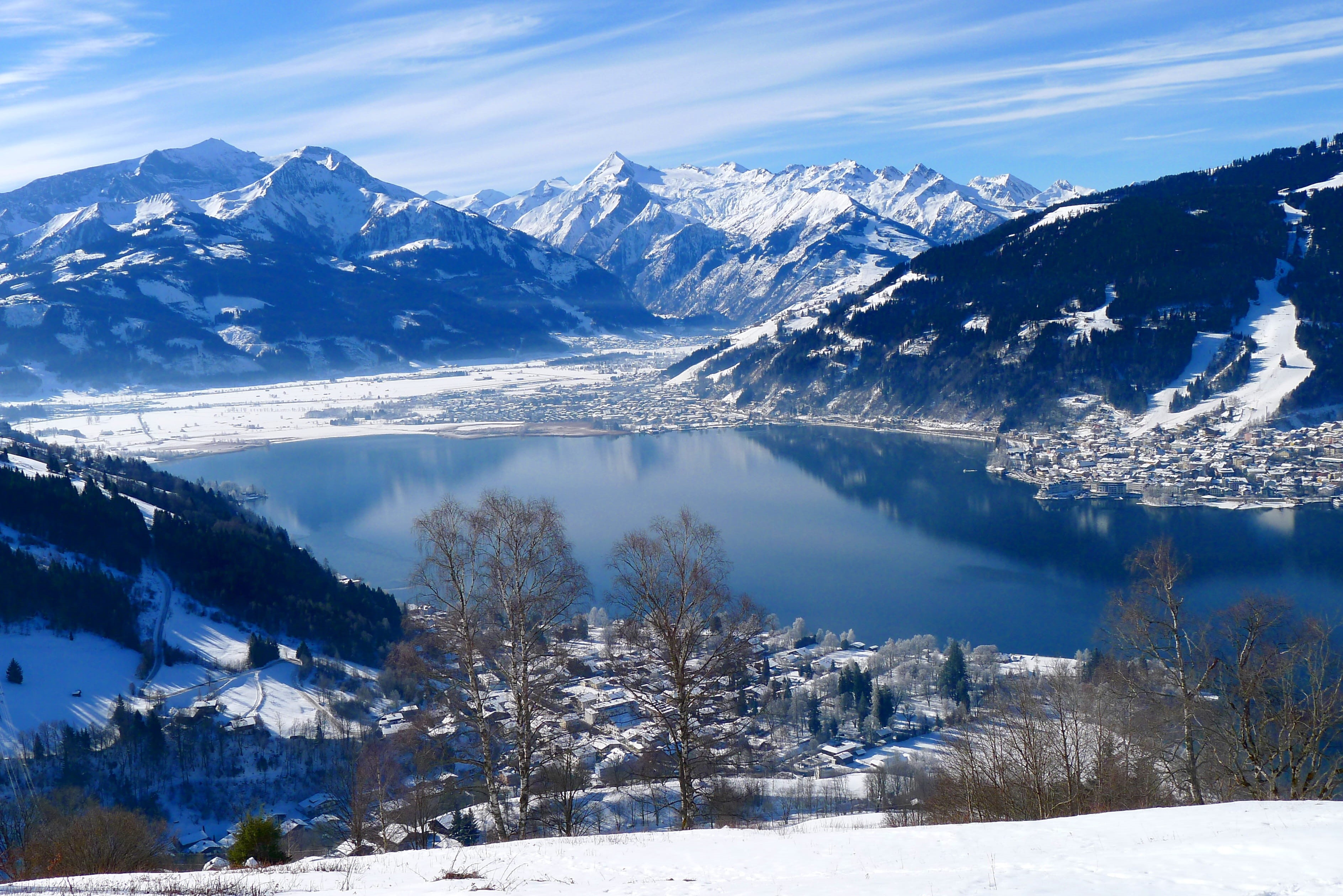 no people, mountain peak, lake view, outdoors, tranquil scene, snow, landscape, tranquility, cold temperature, non-urban scene, white color, mountain range, HD Wallpaper