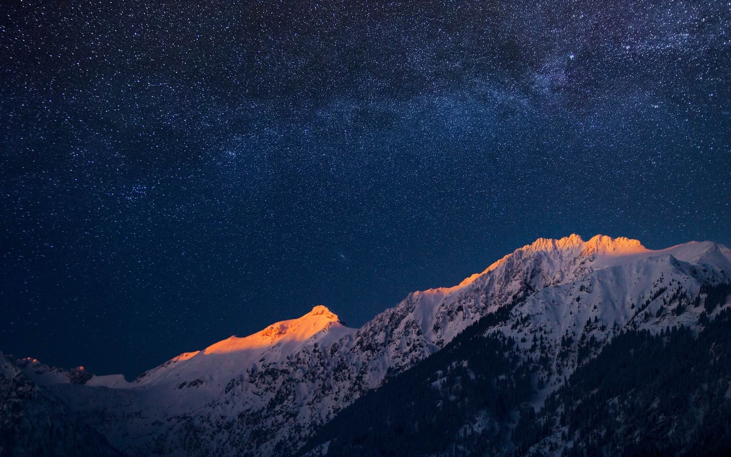  star - space, milky way, idyllic, beauty in nature, snow, winter, mountain, scenery, snowcap, galaxy, cold temperature, tranquility, tranquil scene, HD Wallpaper