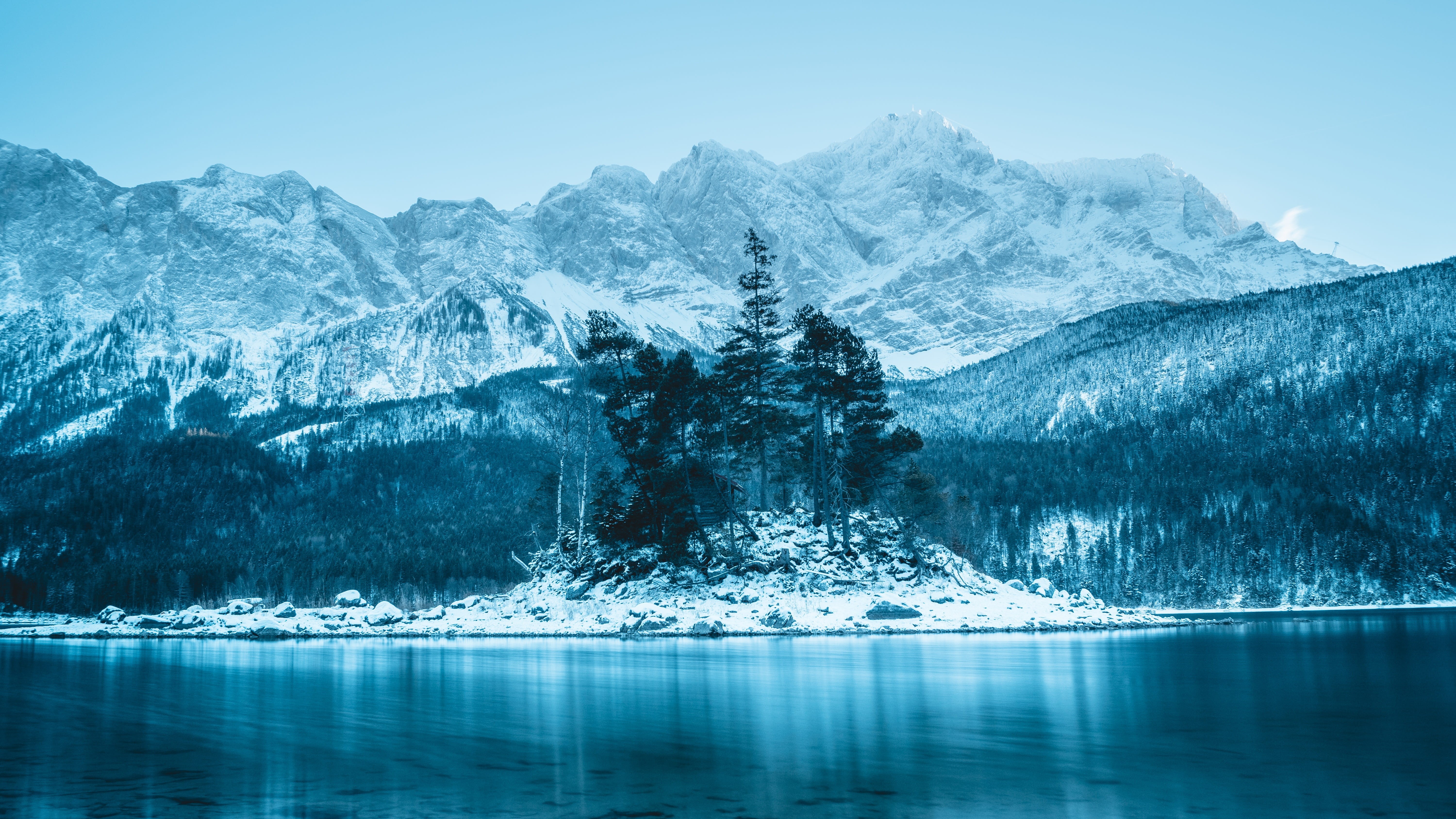 idyllic, scenics - nature, snow, alpine, winter, zugspitze, mountain, snowcapped mountain, bavaria, tranquil scene, waterfront, view into land, cold temperature, HD Wallpaper