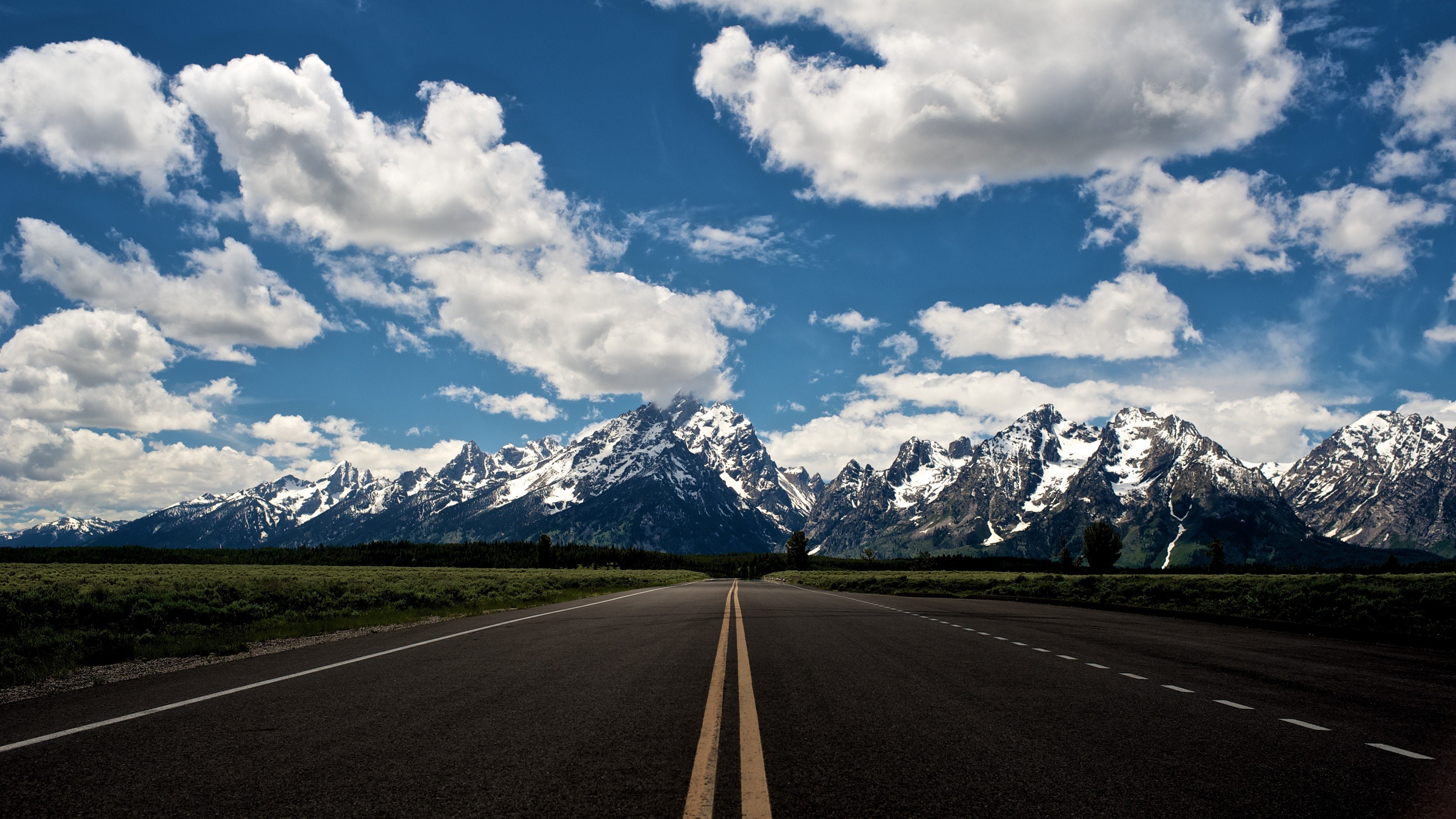 4K, carretera, nubes, HD Wallpaper