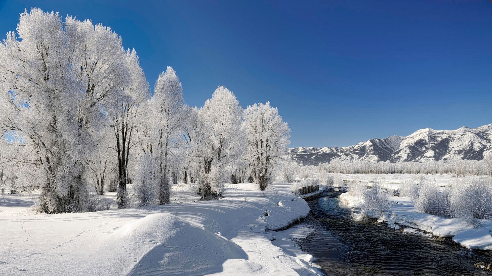 landscape, invierno, tranquility, white color, scenics - nature, water, nature, no people, clear sky, snowcapped mountain, tranquil scene, blue, 1080P, HD Wallpaper