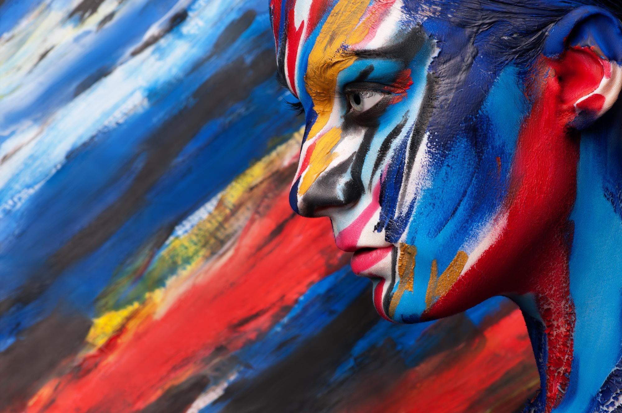 face, body paint, 1080P, women, profile, model, HD Wallpaper