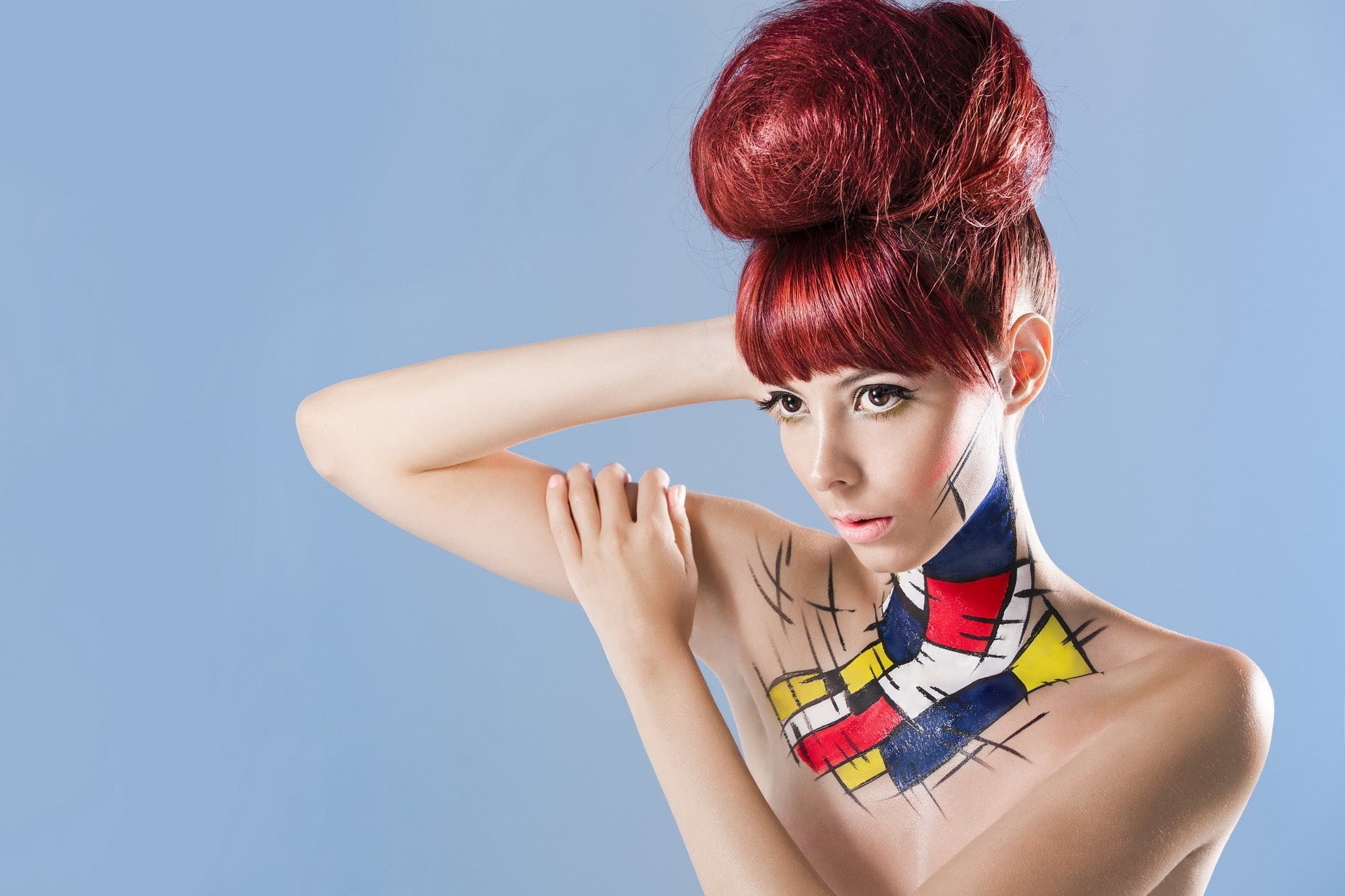 adult, beauty, dyed hair, redhead, body part, glamour, young women, hairstyle, hair, beautiful woman, young adult, 1080P, makeup, dyed red hair, face paint, HD Wallpaper