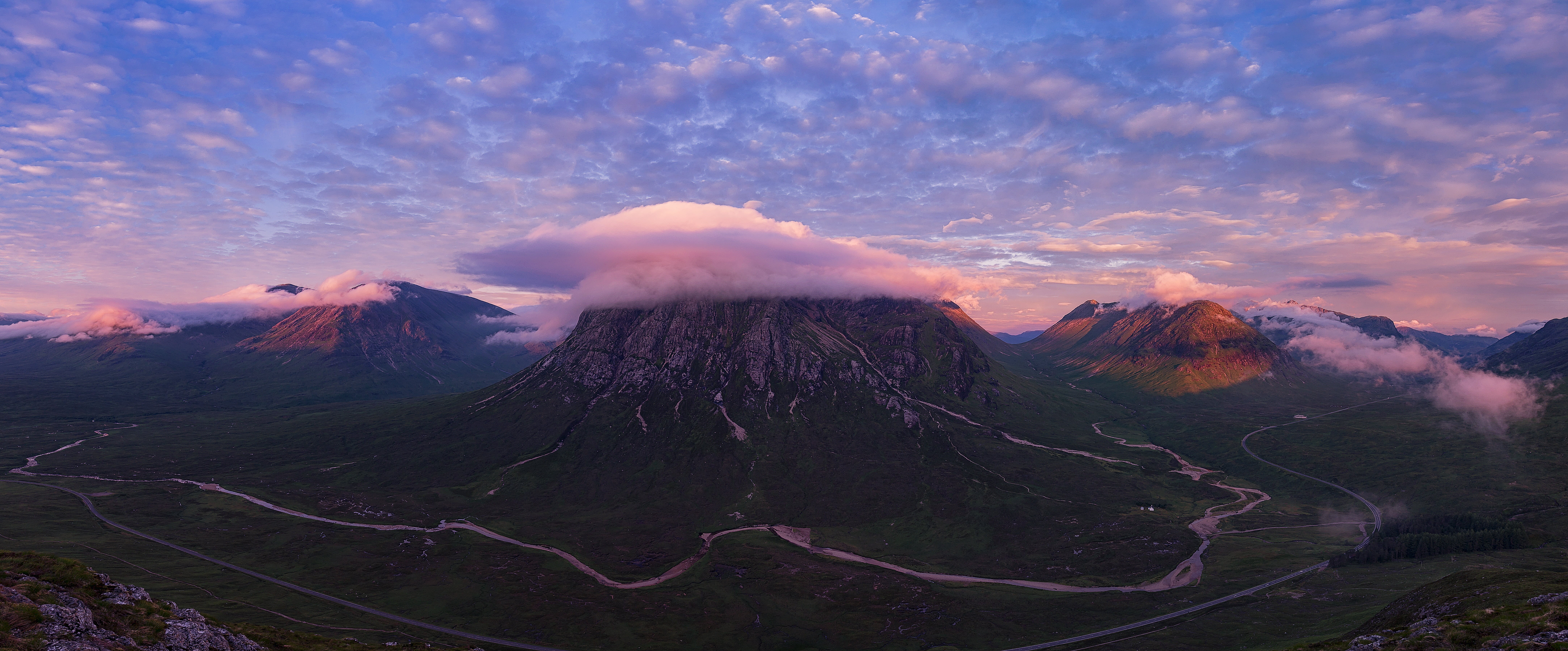 mountain Peak, Buachaille Etive Beag, f4, volcano, outdoors, mist, Meall aBhuiridh, sunset, mountain, na, photo, 8K, snow, black, Glencoe  River, West Highlands, HD Wallpaper