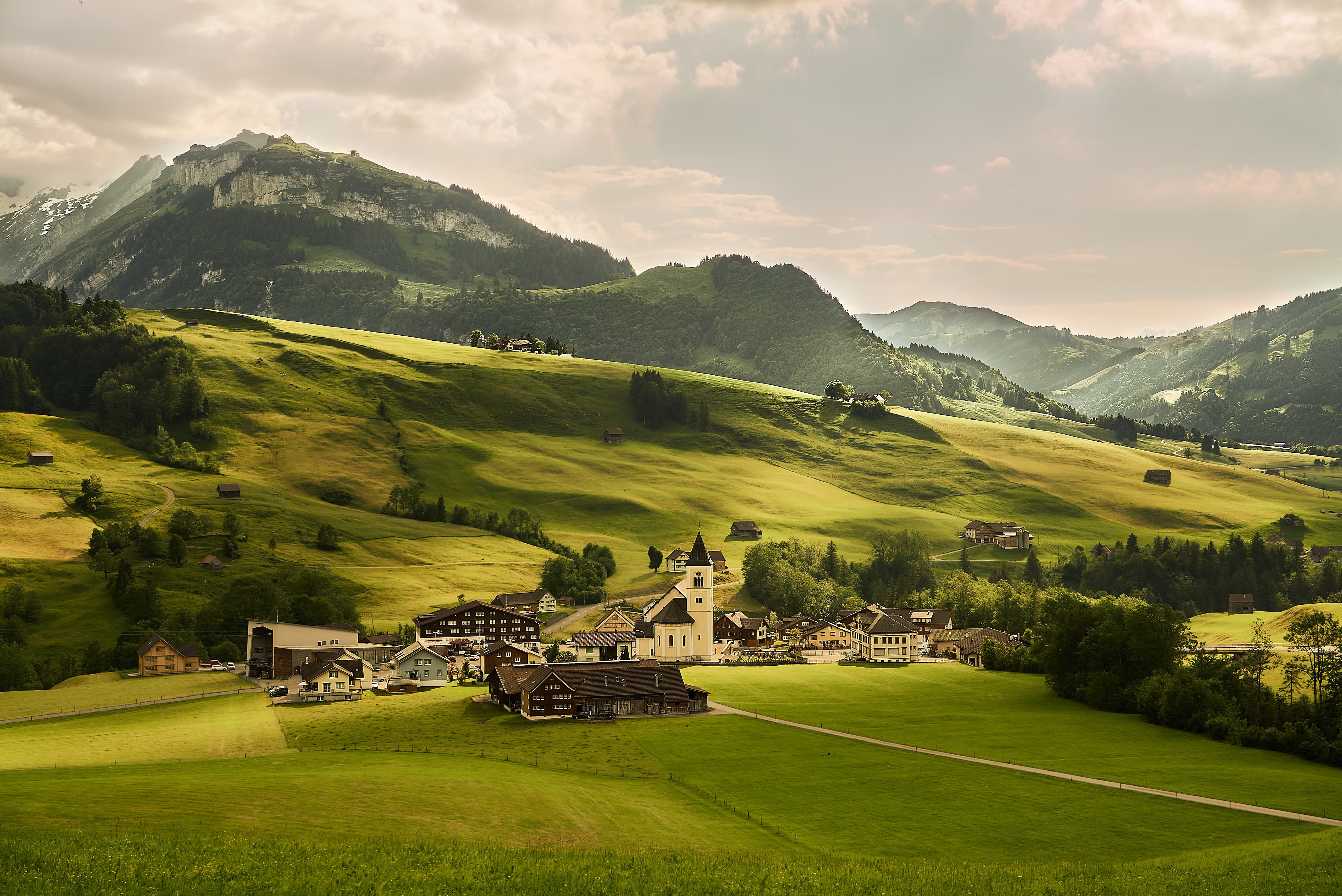 sky, landscaped, Switzerland, photo, grass, summer, meadow, aerial photo, europe, scenics, hill, F4, Swiss, outdoors, green Color, italian Culture, Mountain, HD Wallpaper