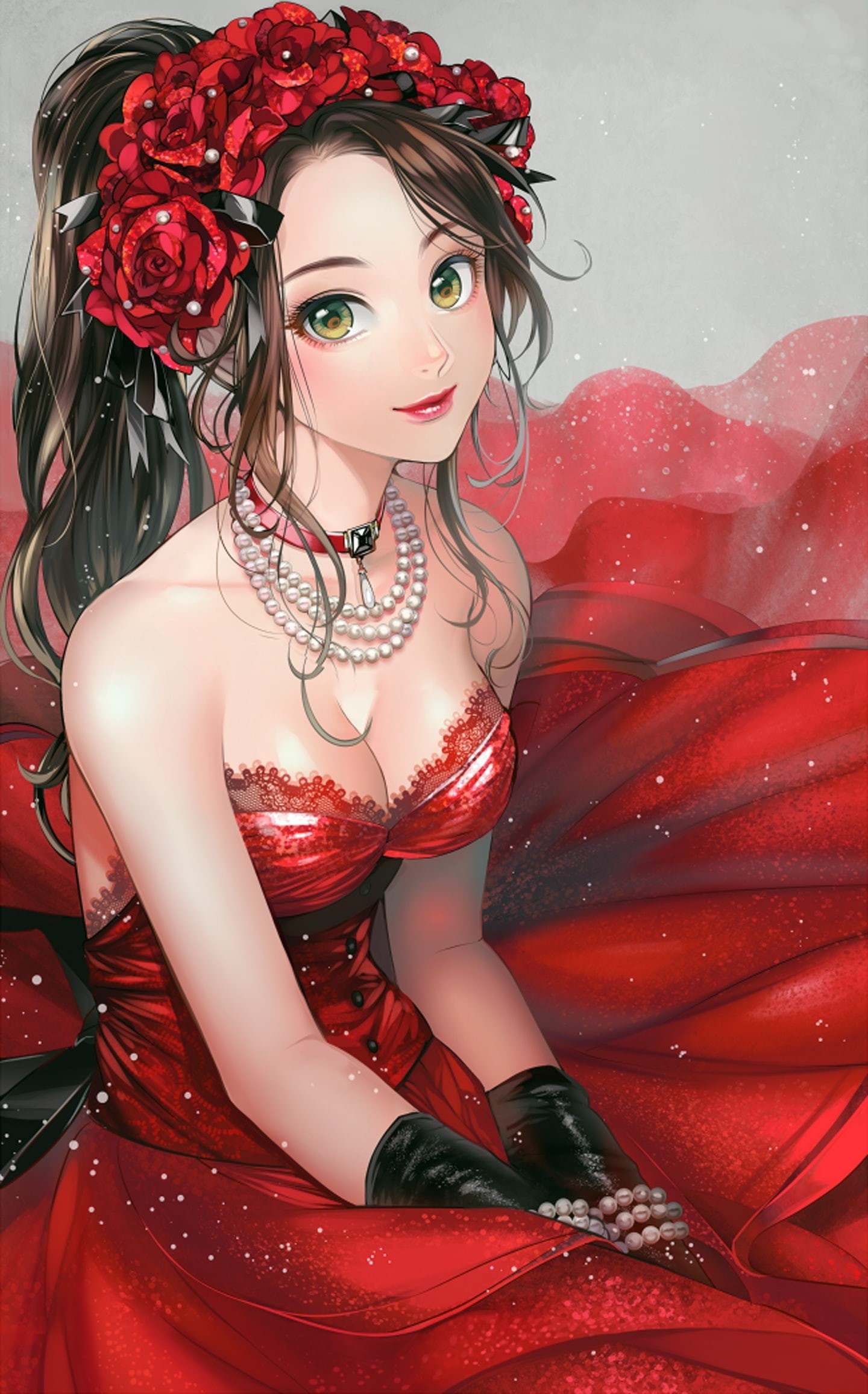 1080P, smile, anime, girl, original, dress, beautiful, reed, Phone HD Wallpaper