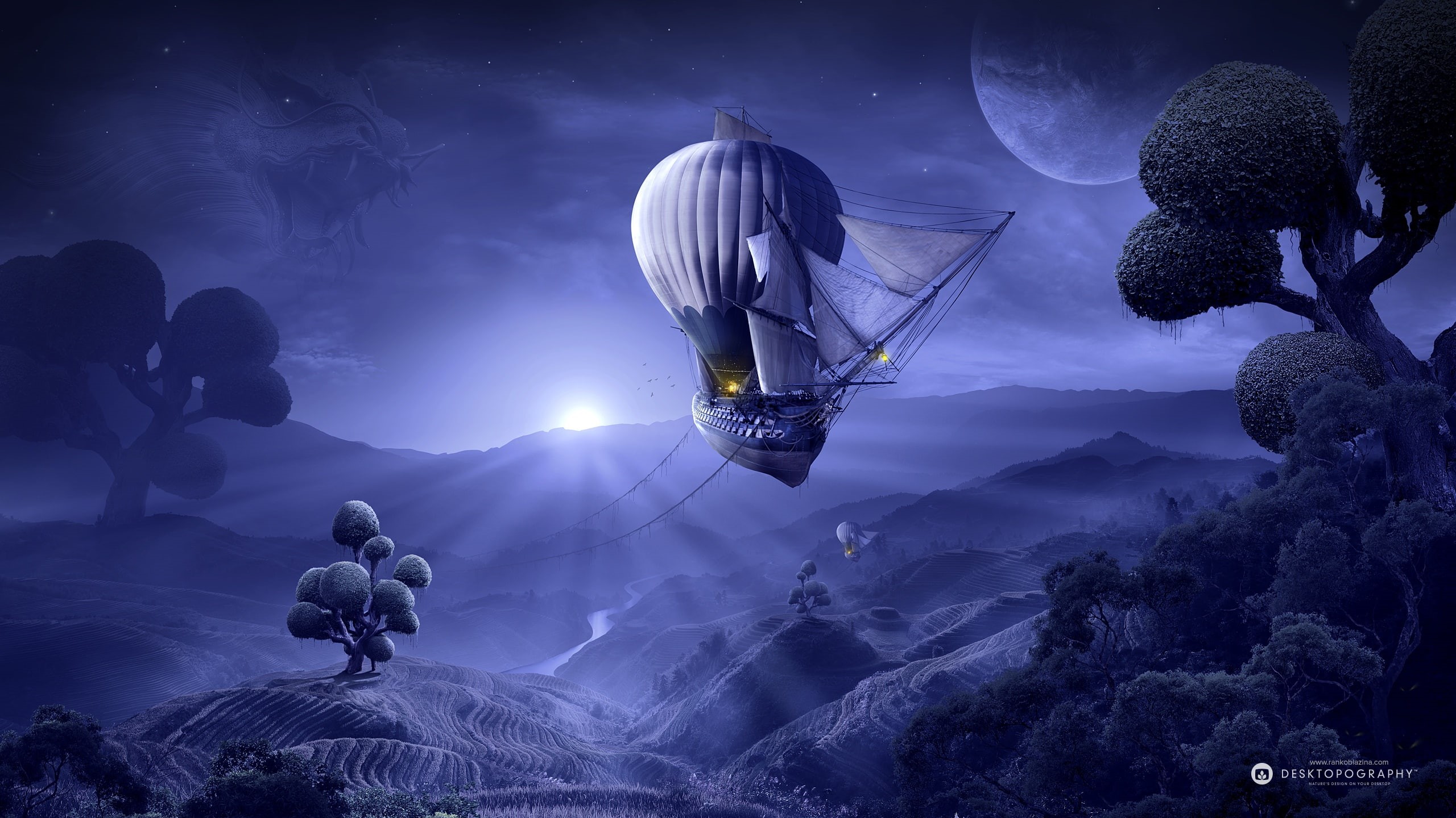 moonrise, 3d and abstract, 2K, HD Wallpaper
