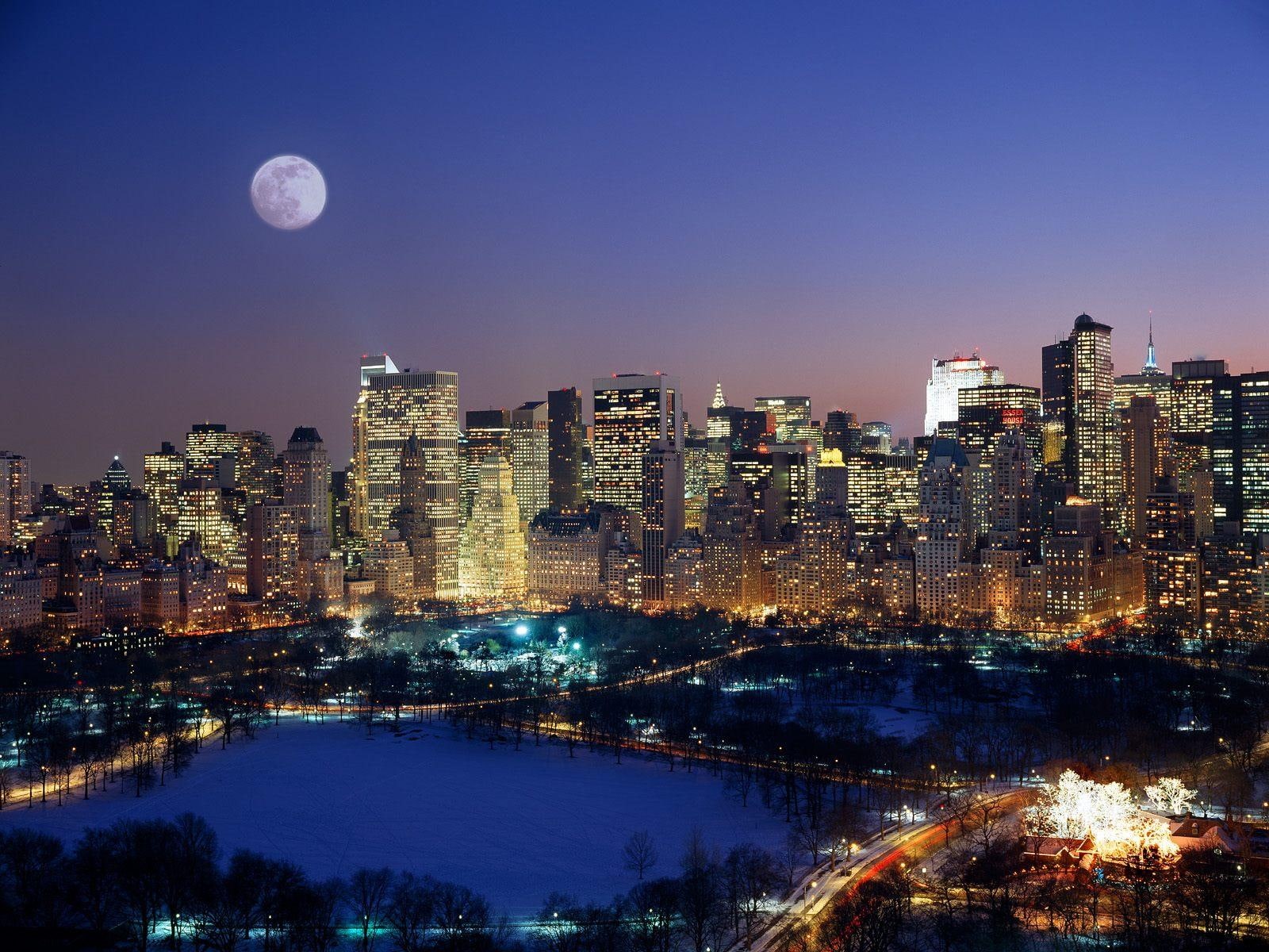 manhattan, over, moonrise, 720P, HD Wallpaper